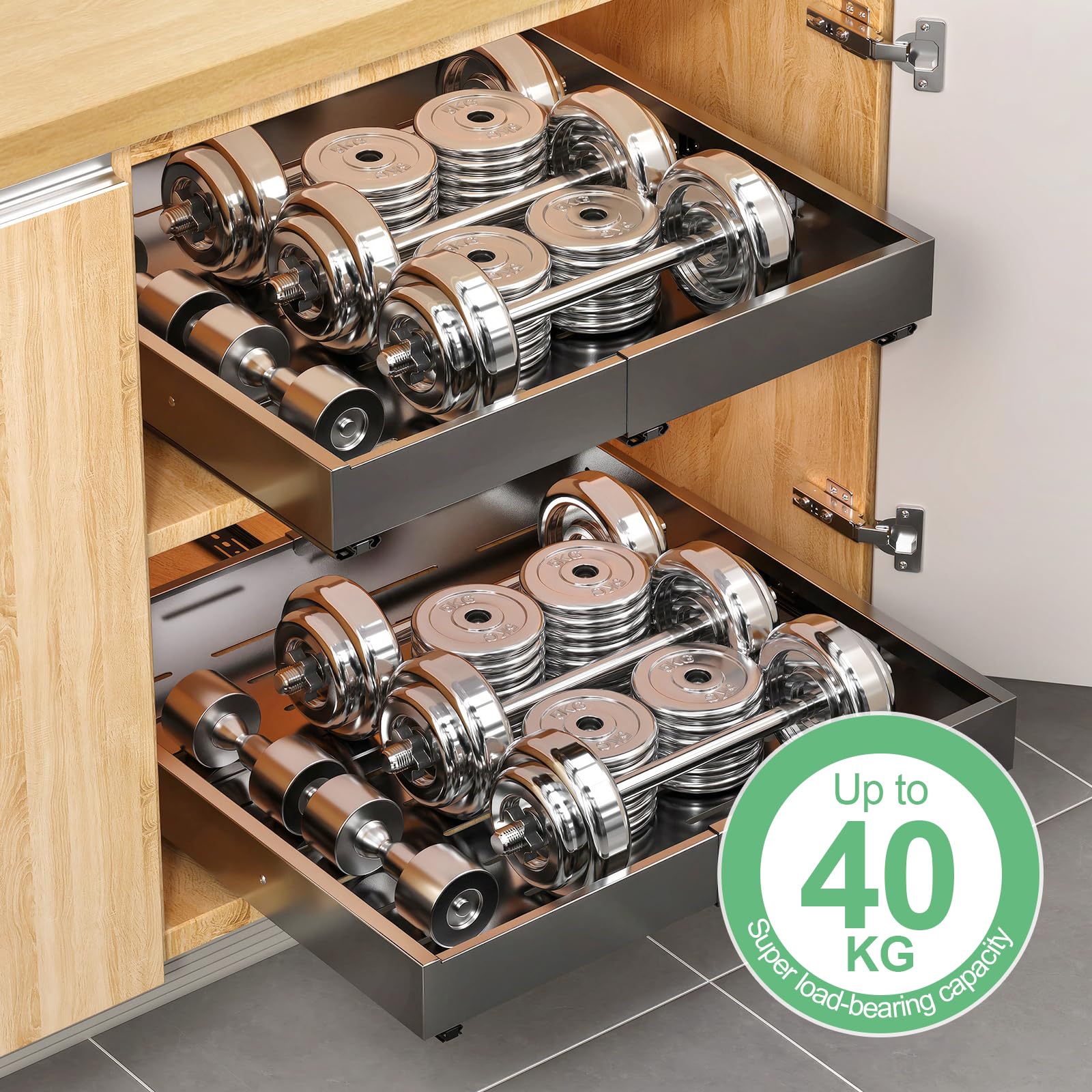 Pacco da 2 Cassetti Estraibili per Cucina, Cassetto Estraibile Regolabile su 4 Livelli, Organizer per Armadietti da Cucina e Cassetti (Nero (2 Pezzi): 30-48 Cm Di Larghezza, 42-58 Cm Di Profondità)
