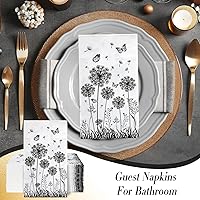 Vista 3 de Whaline Paquete de 100 servilletas de papel desechables de diente de león de 2 capas de color negro y blanco, toallas de mano de papel con mariposas