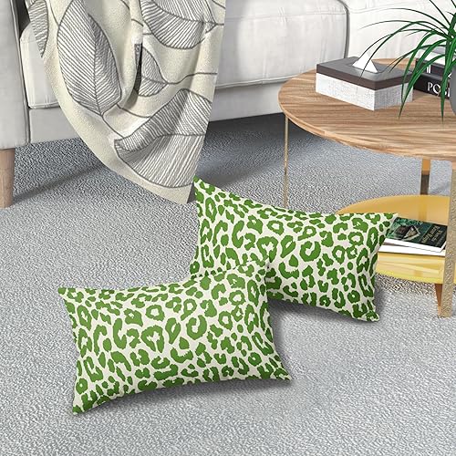Miniatura 7 de Juego de 2 fundas de almohada con estampado de leopardo verde de 12 x 20 pulgadas, diseño de animal de guepardo verde lima, chinoiserie, fundas de