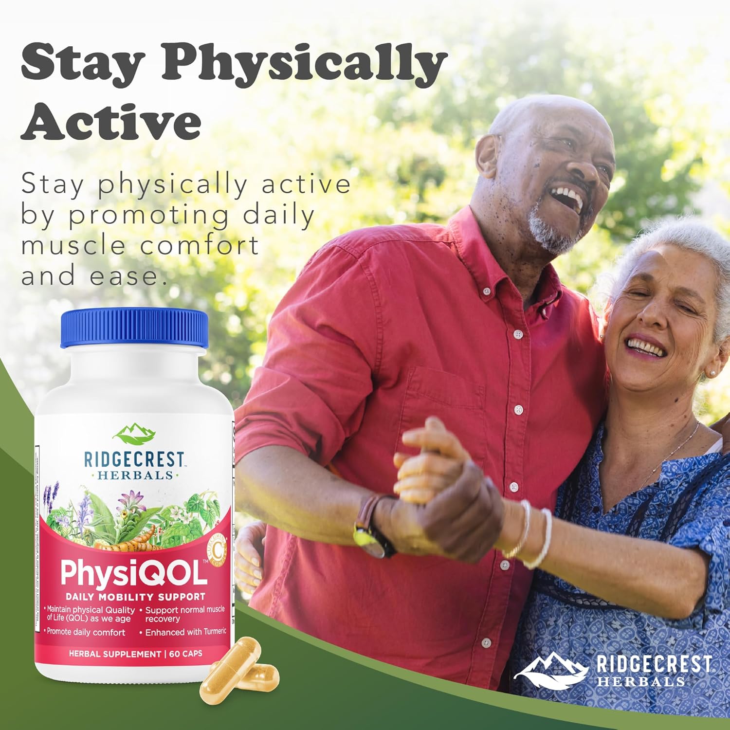 Ridgecrest Herbals PhysiQOL, Herbal Supplement with Boswelia and Tumeric (60 Vegan Caps, 30 Serv)