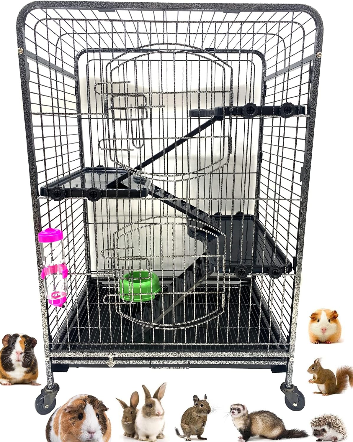 Large 37-inch 4-Levels Metal Ferret Guinea Pig Cage 2 Large Front Doors Small Animal Hutch for Squirrel Rabbit Chinchilla Large Size Rat…