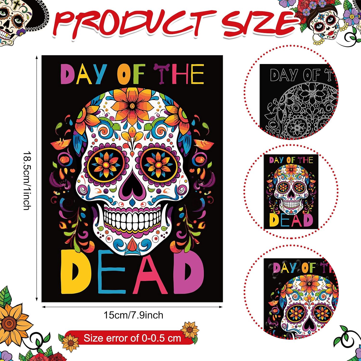 Marspark 24 Pcs Day of the Dead Scratch Paper Halloween Art Crafts Bulk image 2