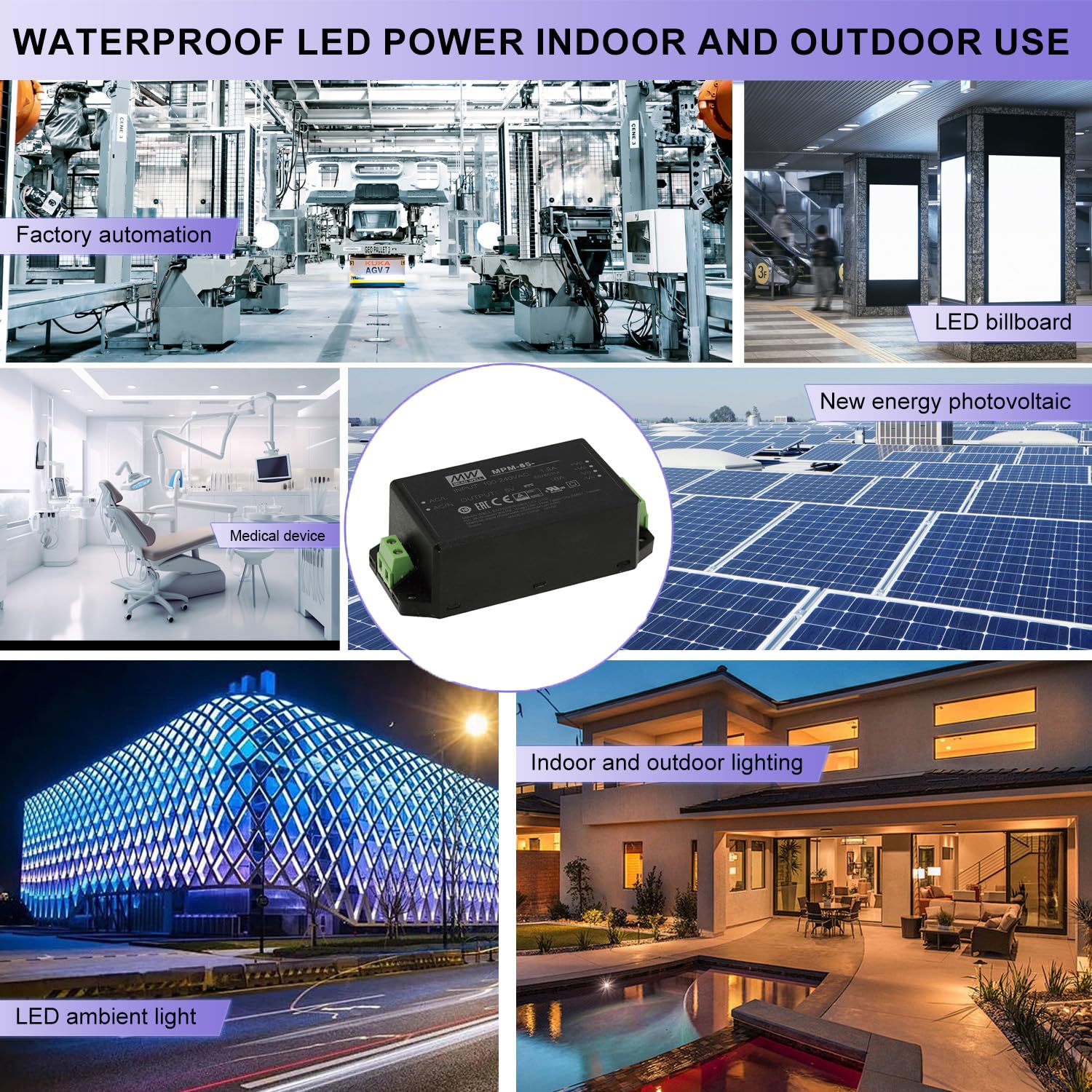 MPM-65-12ST 65W 12V 5.42A AC-DC Alimentatore Ecologico ad Alta Efficienza Certificazione TUV e UL Ideale per Elettronica Sensibile