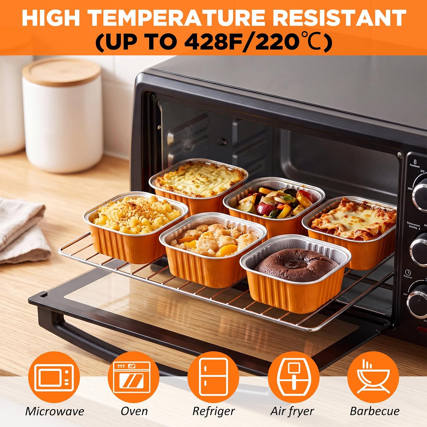 Skylety 100 Pcs 5oz Mini Square Cake Pans with Lids, Orange