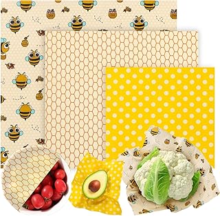 Reusable Beeswax Food Wraps - 3 Pack (S,M,L) for Bread, Sandwiches, Cheese & Bowl Covers | Food Storage | Organic, Zero Waste, Plastic and Silicone Free