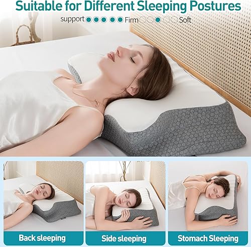 Miniatura 3 de Almohada cervical para aliviar el dolor de cuello y hombros, almohadas de espuma viscoelástica, almohada de cama ergonómica de contorno, suave para