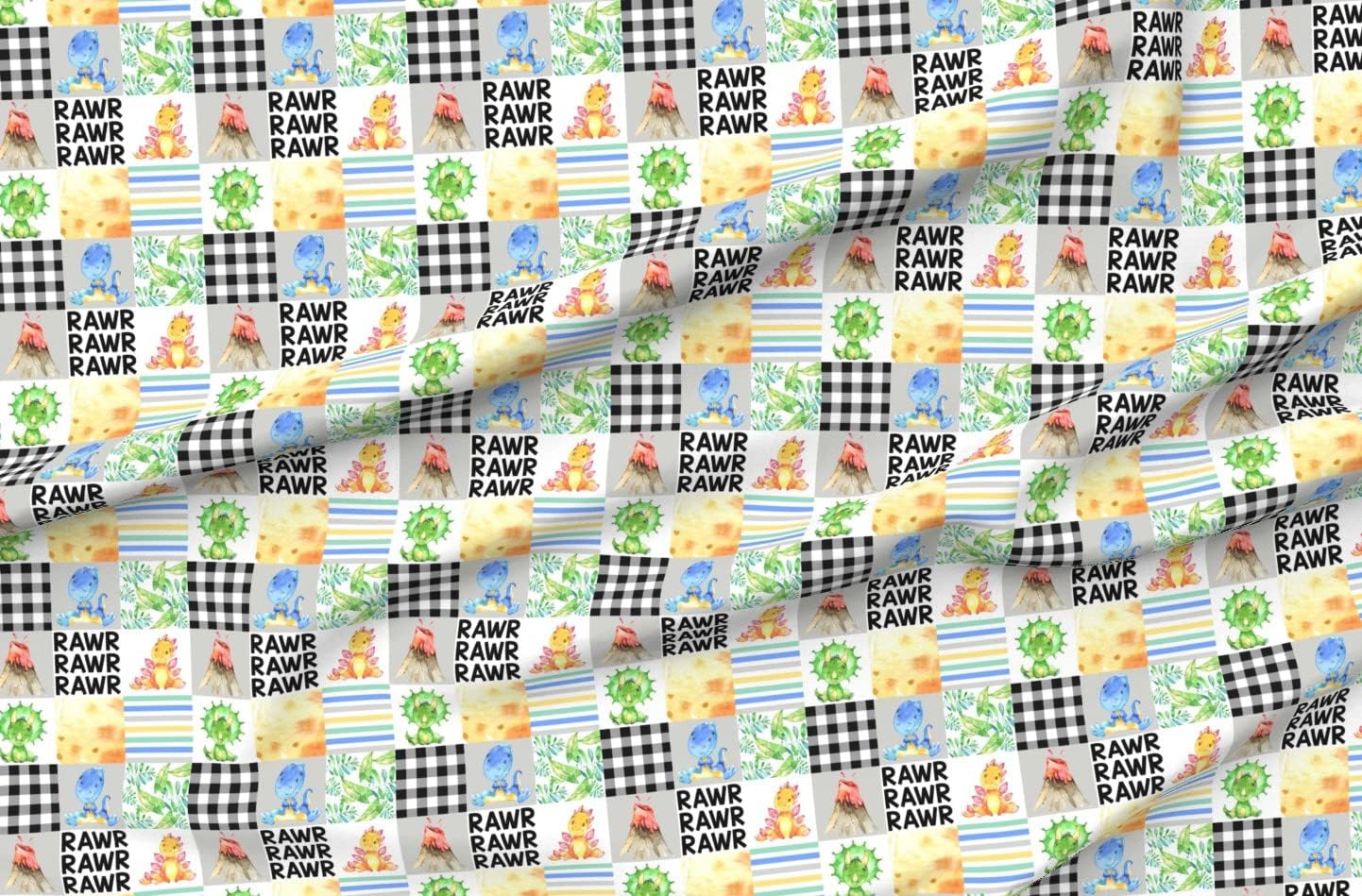Spoonflower Fabric - Dinosaur Wholecloth Cheater Quilt Printed on Minky Fabric by The Yard - Sewing Baby Blankets Quilt Backing Plush