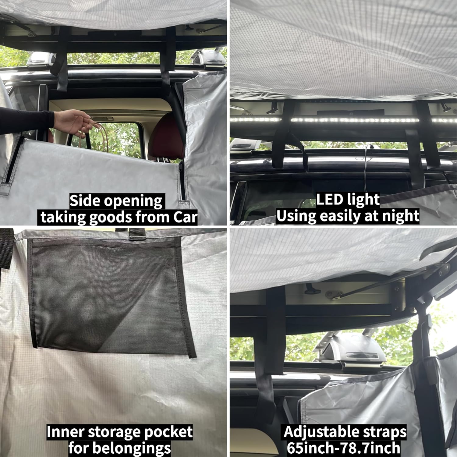 DANCHEL OUTDOOR Car Side Shower Awning with Roof, 3.3x3.3ft Portable Roof Rack Vehicle Shower Privacy Tent Shelter Enclosure Overland Camping Changing Room Bathroom w/LED Light, Gray