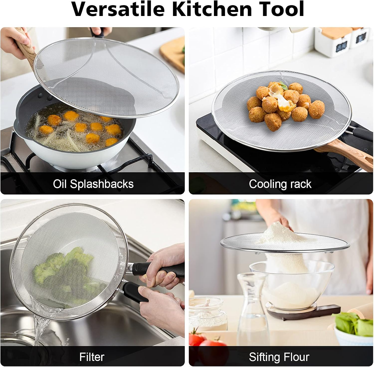 Nonley Splatter Screen for Frying Pan - 9.8"" 11.4"" 13"" Grease Splatter Guard Hot Oil Splatter Guard, Stainless Steel Fine Mesh Splash Guard with Resting Feet for Cooking to Prevent Oil Splatter