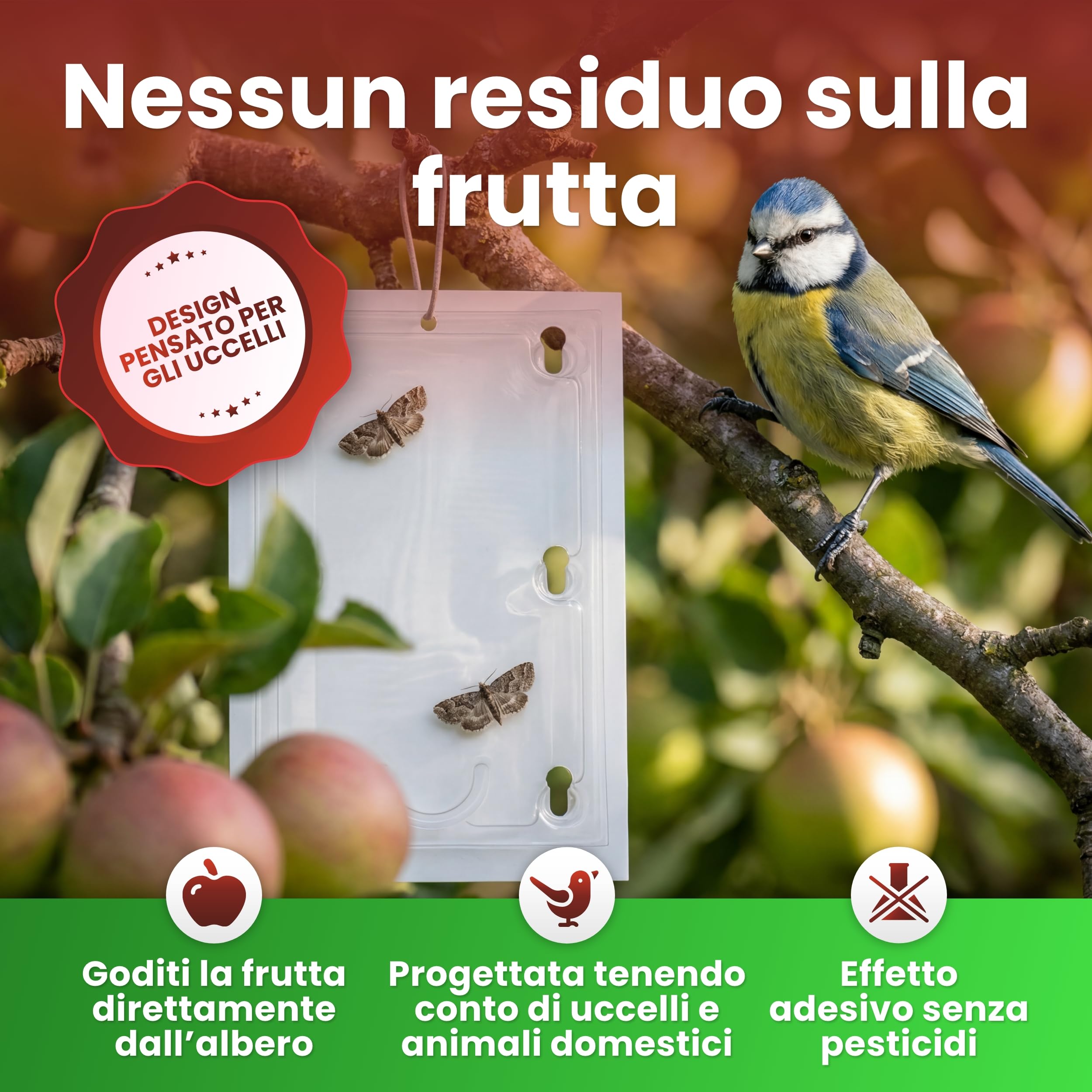 Trappola per feromoni per mele, set di 2 trappole per alberi da frutto, efficace trappola per avvolgere le prugne, protezione antitarme senza tossine per il melo, include attrattiva
