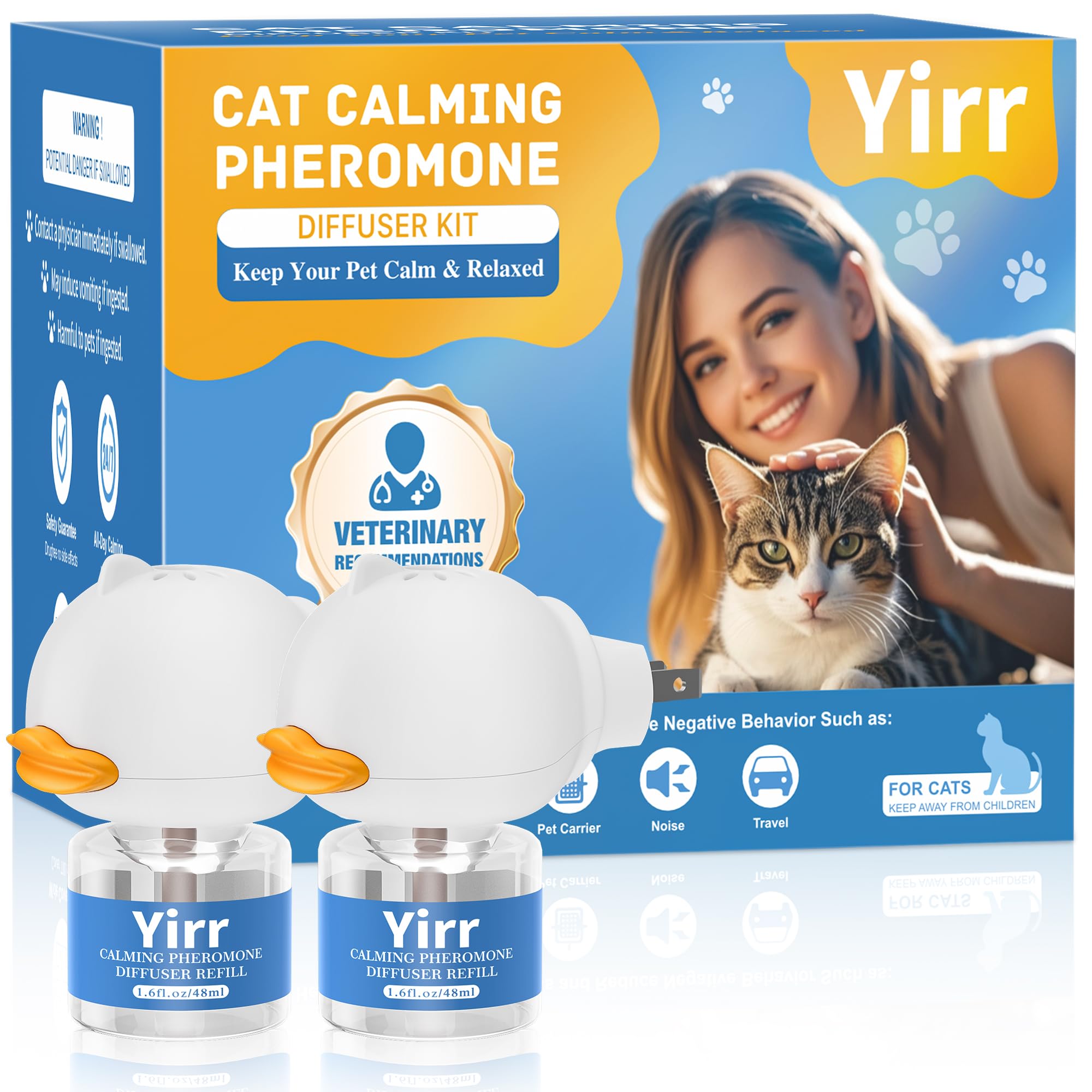 Cat Calming Diffuser, 4 in 1 Kitten Pheromones Calming Diffuser, Multicat Calming Diffuser, Relaxing Pheromone for Cat Relief Stress Anxiety Fighting Scratching, 2 Diffuser 2 Refill(48ml)