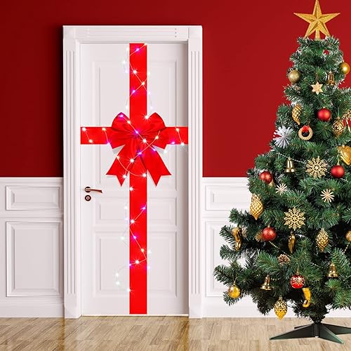Vista 40 de Spiareal Lazo de cinta para puerta de armario de Navidad con luz LED, cinta grande brillante, arco de corona de Navidad, árbol de Navidad, Plata