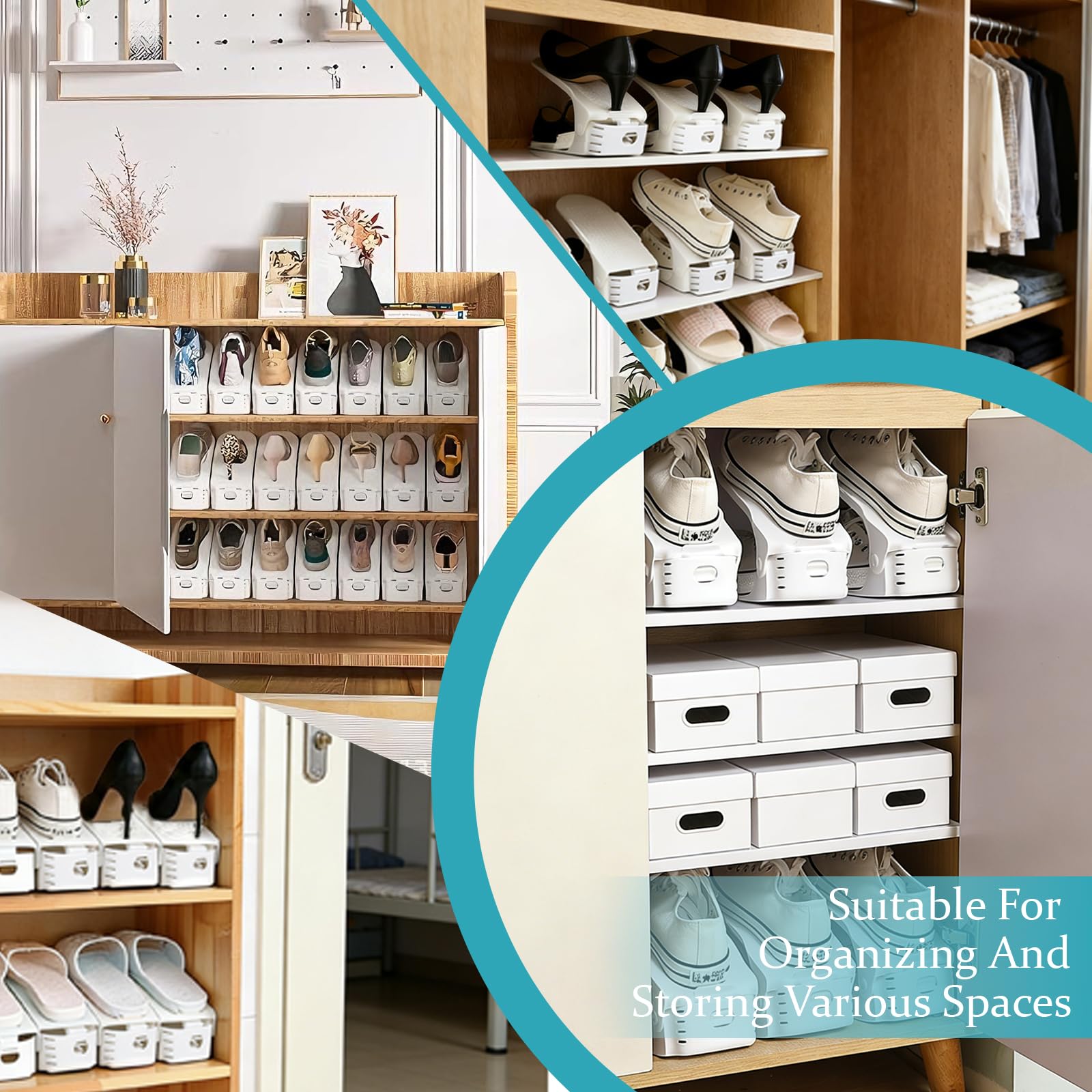 Organizador Zapatos 10 Unidades, de PP Altura Ajustable 3 Niveles, Doble Capa Blanco Ahorro Espacio, Para Zapatero, Entrada y Armario — view 7