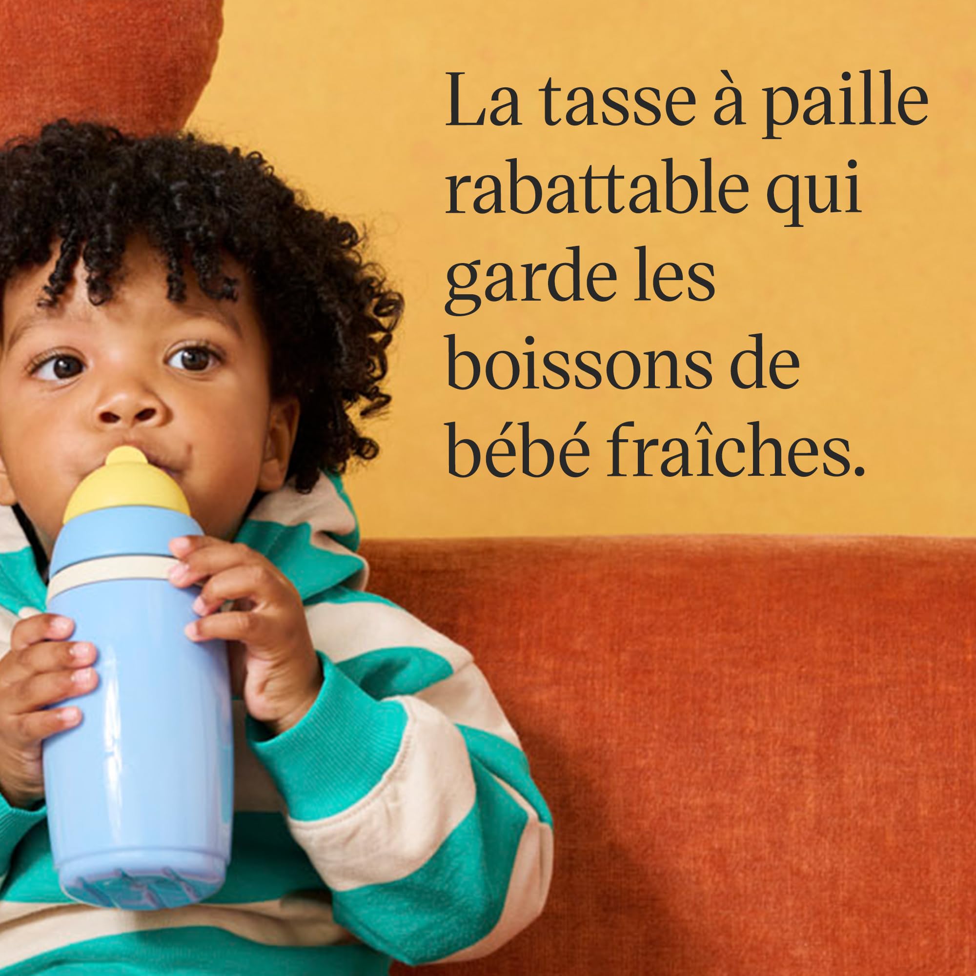 Tommee Tippee tasse Active Straw isotherme, 266 ml, Gourde anti-fuite pour nourrissons à partir de 12 mois, le couvercle articulé permet de garder la paille propre, Bleu et Jaune, lot de 2