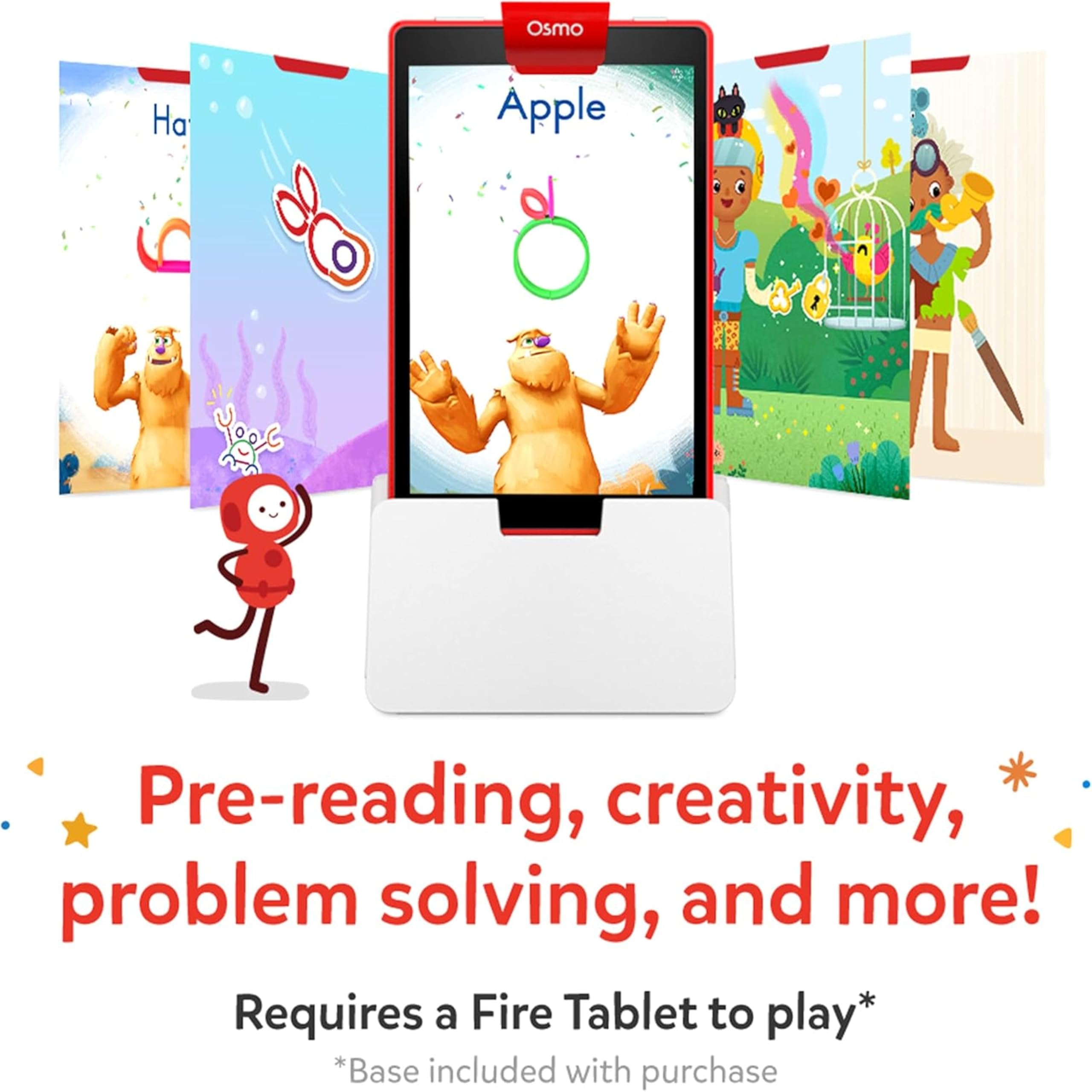 Osmo Zestaw startowy Little Genius do tabletu Fire - 4 edukacyjne gry edukacyjne - wiek przedszkolny - rozwiązywanie problemów i kreatywność - zabawka STEM (podstawa tabletu Osmo Fire w zestawie -
