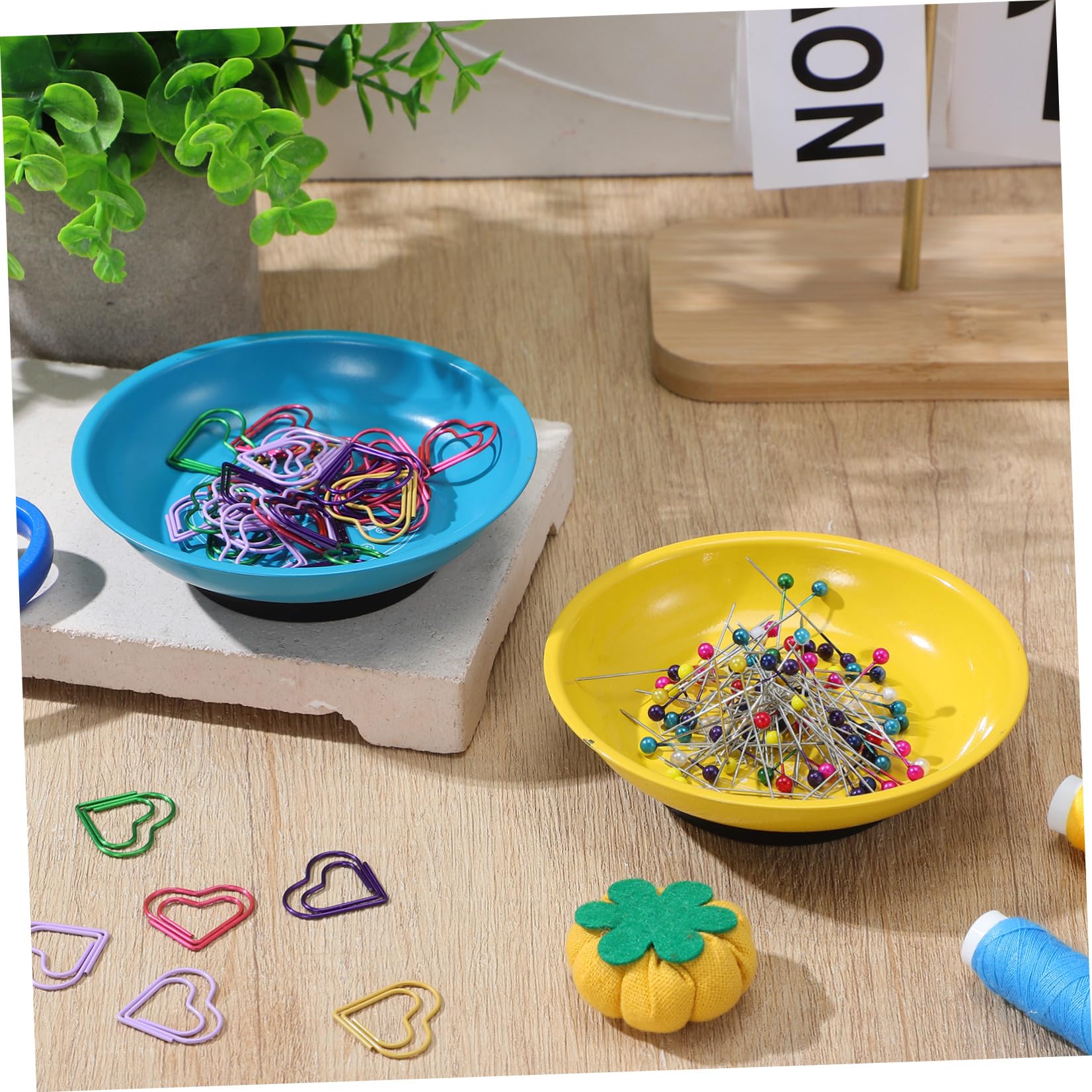 Portaagujas Magnético en Forma de Cuenco para Suministros de Costura, Acero Inoxidable, 2 Piezas, Diseño Estable para Escritorio, Organizador de Agujas y Alfileres