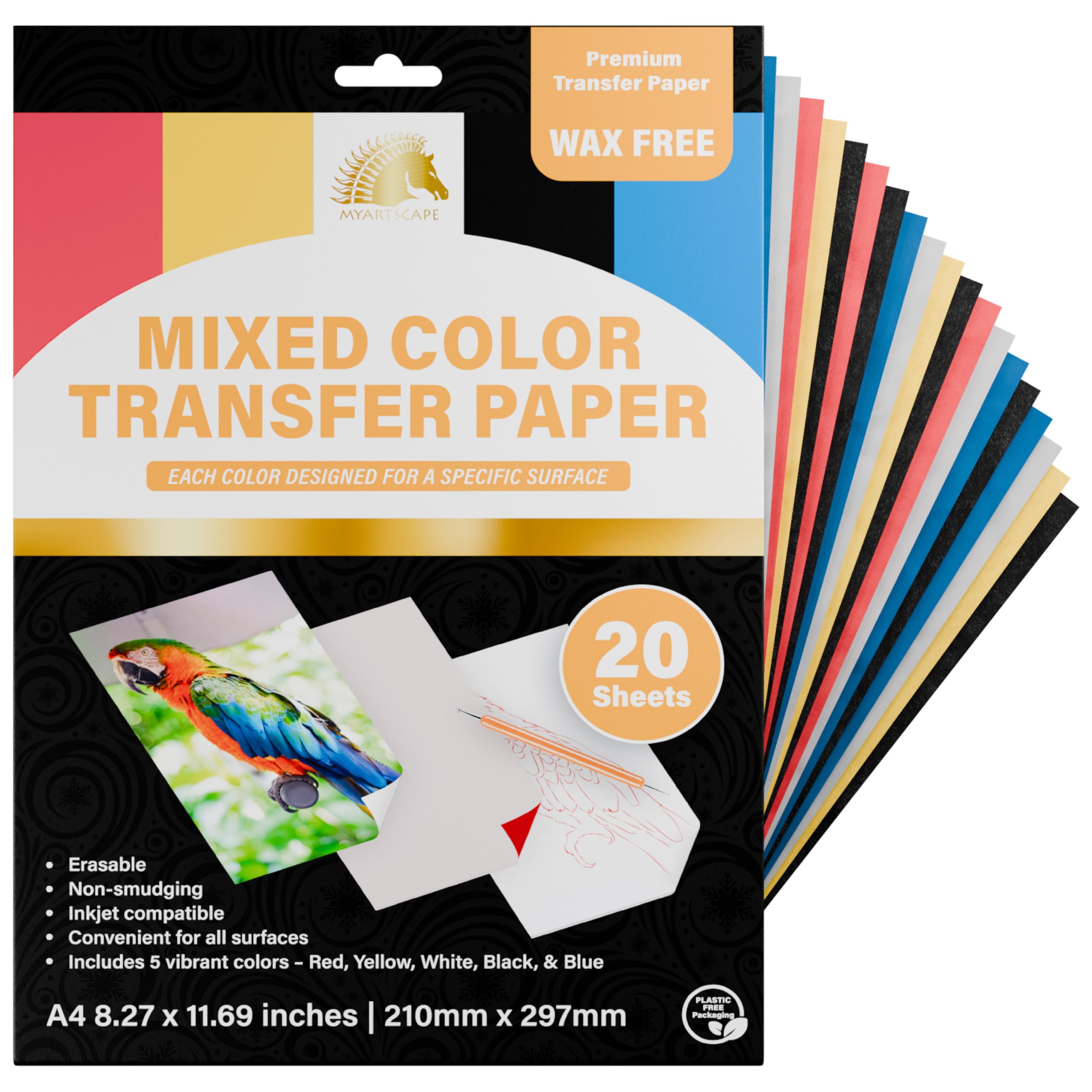 MyArtscape Graphite Transfer Paper, 20 Mixed Sheets - Wax Free - Erasable - Smudge-Free - Ideal for Drawing and Tracing - Premium Arts and Crafts Supplies