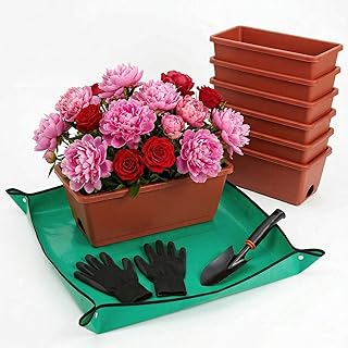 Red Window Box Planters, 7 Pack Rectangular Plastic Flower Planters Boxe...