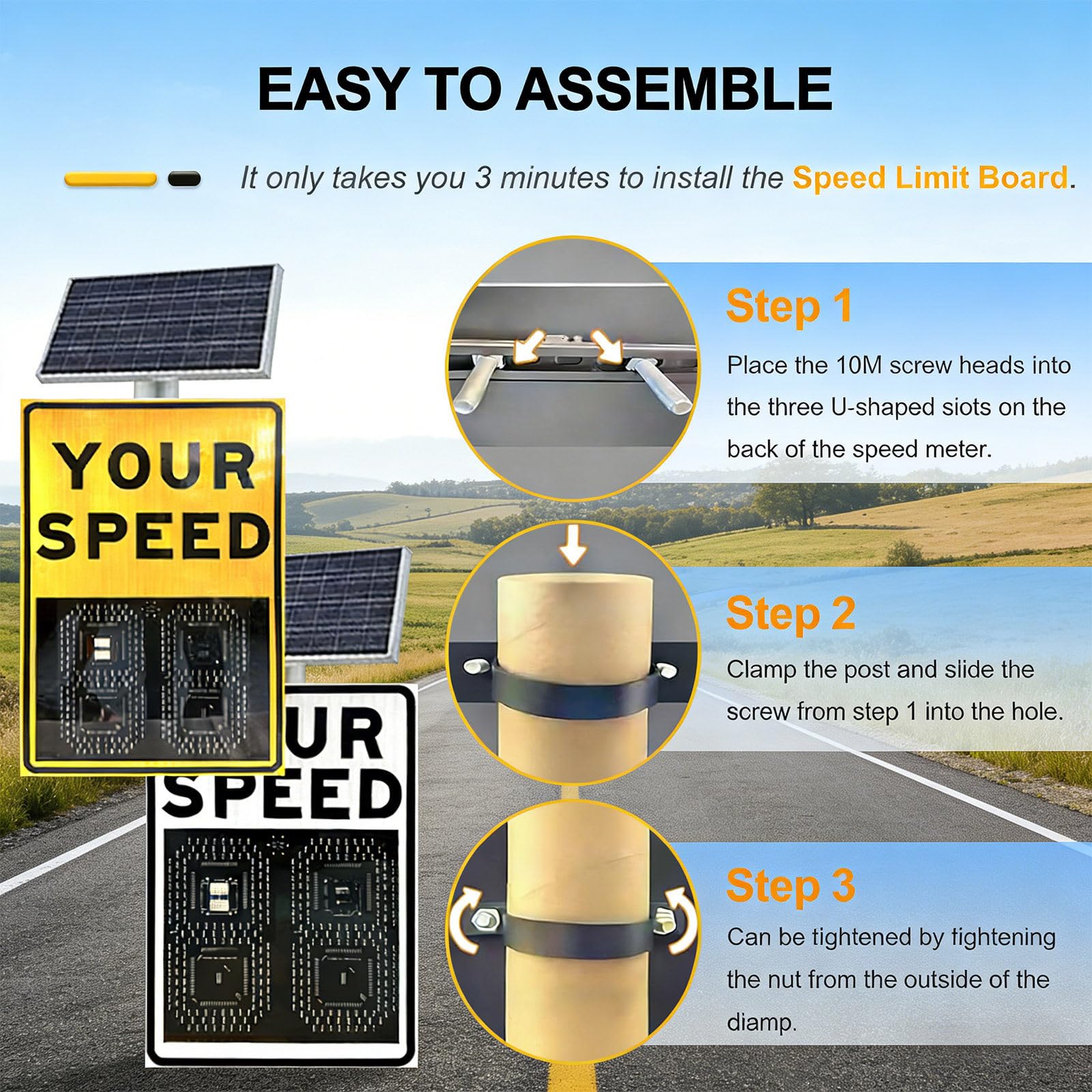 Señal de Velocidad de Radar alimentada por energía Solar de bajo Mantenimiento y Detector Digital de Radar de tráfico con Control Remoto, con señales LED Aluminio IP65 duraderas Yellow