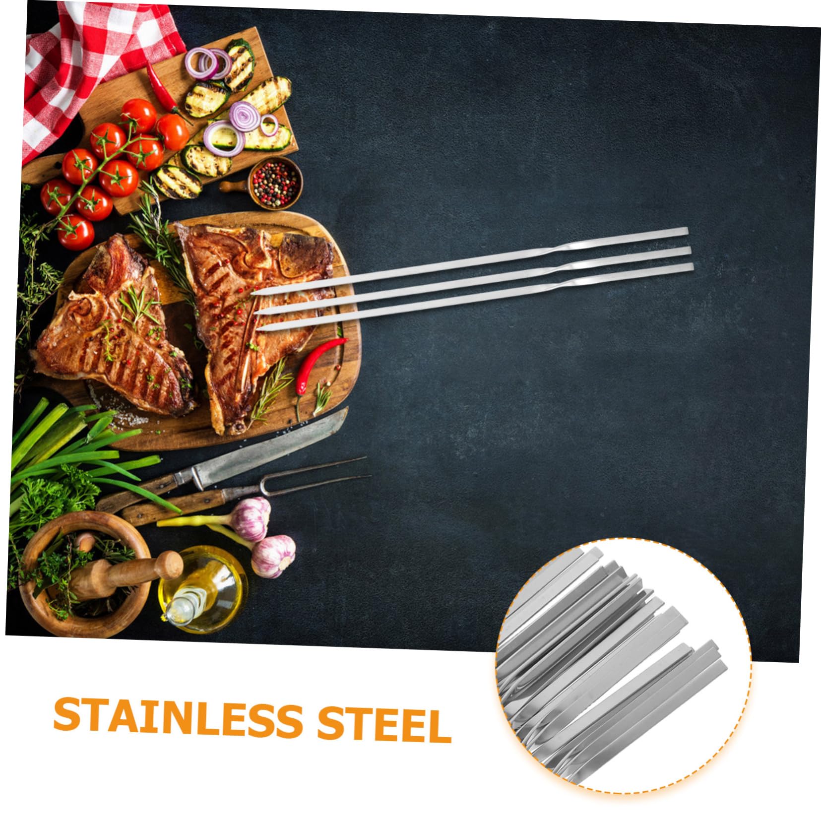 Brocheta para Asar 30 Piezas de Acero Inoxidable Reutilizable | Plata, Diseño Aislante del Calor y Agarre Cómodo, Firme para Carne y Verduras, 1 Juego