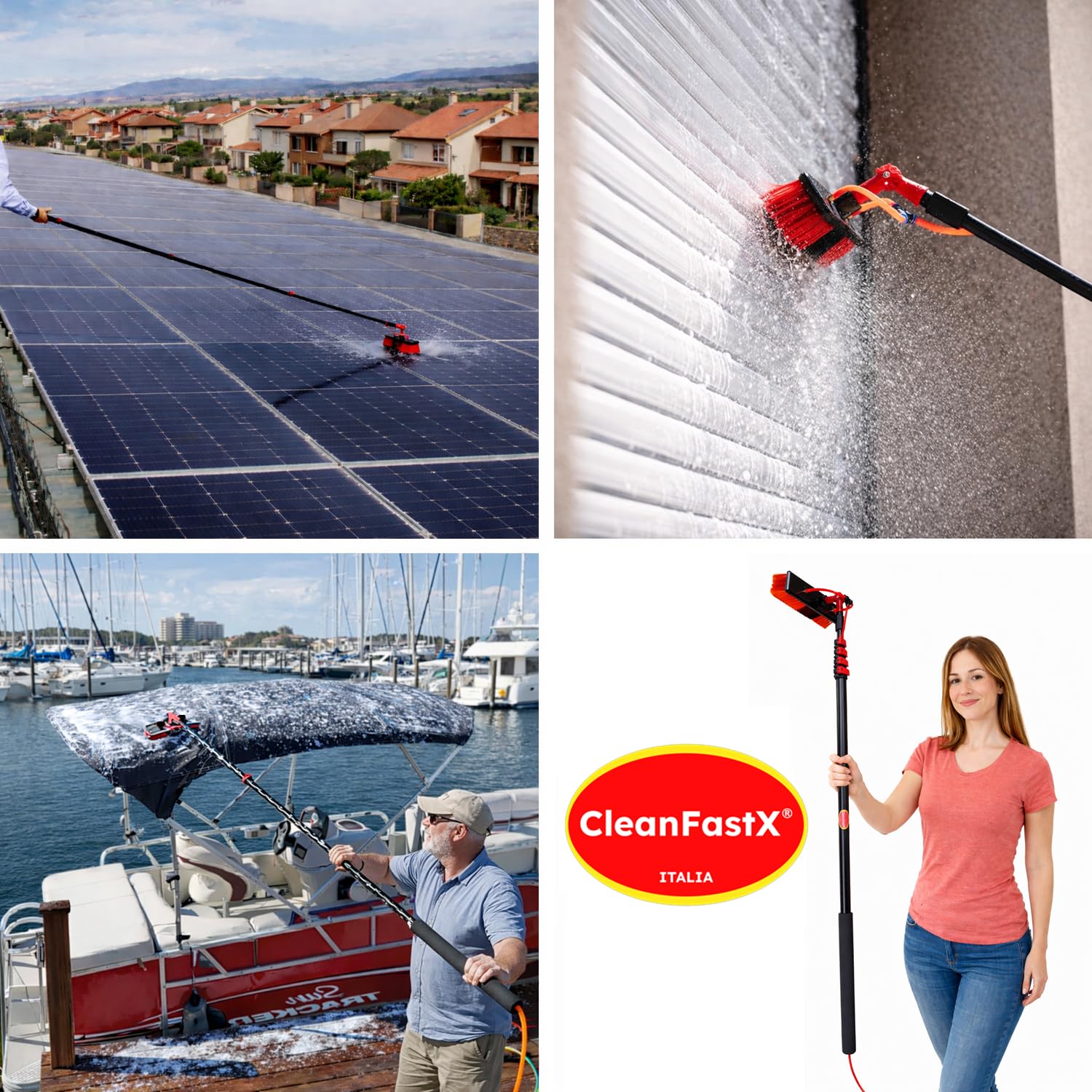 Italia | Kit Pulizia Pannelli Fotovoltaici | Estensibile 7 Metri | Idrospazzola ALINEAR per Lavaggio Tapparelle Vetrate Camper Auto Barca Pannelli Solari | Dispenser di Sapone Integrato