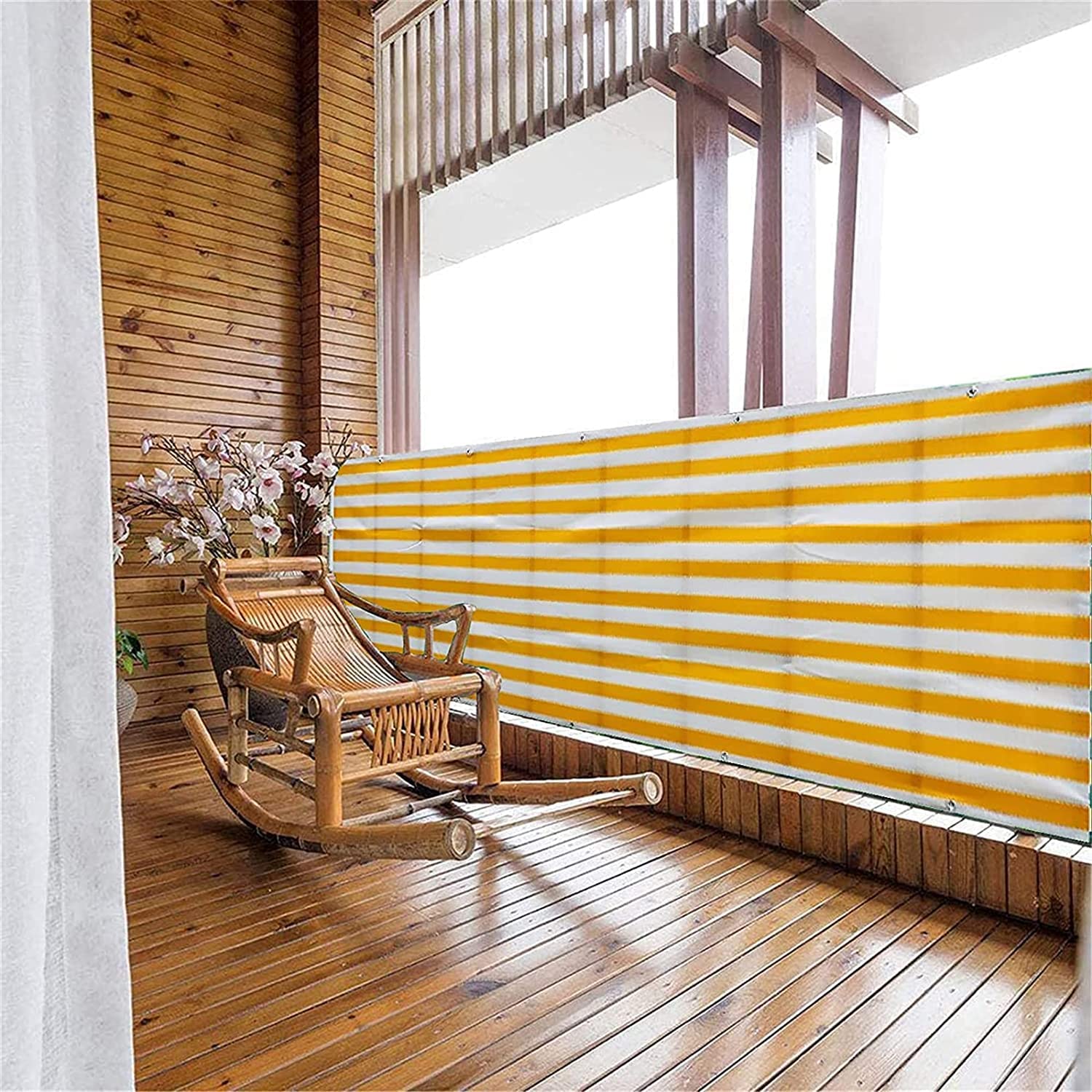 Telo frangivista per balcone, 120 x 1350 cm, protezione dal vento e dai raggi UV, con occhielli, fascette in nylon e cordoncino, per ringhiere di balcone, terrazza e giardino