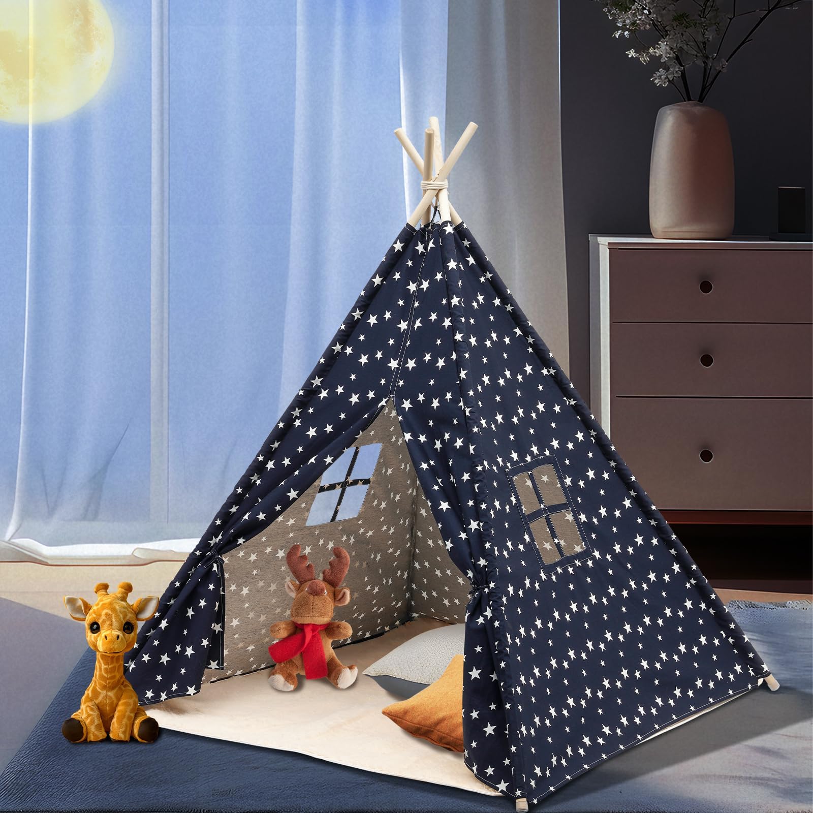 Tipi Infantil Tienda de Campaña Infantil con Tapete de Felpa Tienda de Juego para Niños, Carpa de Jardín, Rincón Acogedor para la Habitación de los Niños, Cumpleaños 120x120x150cm