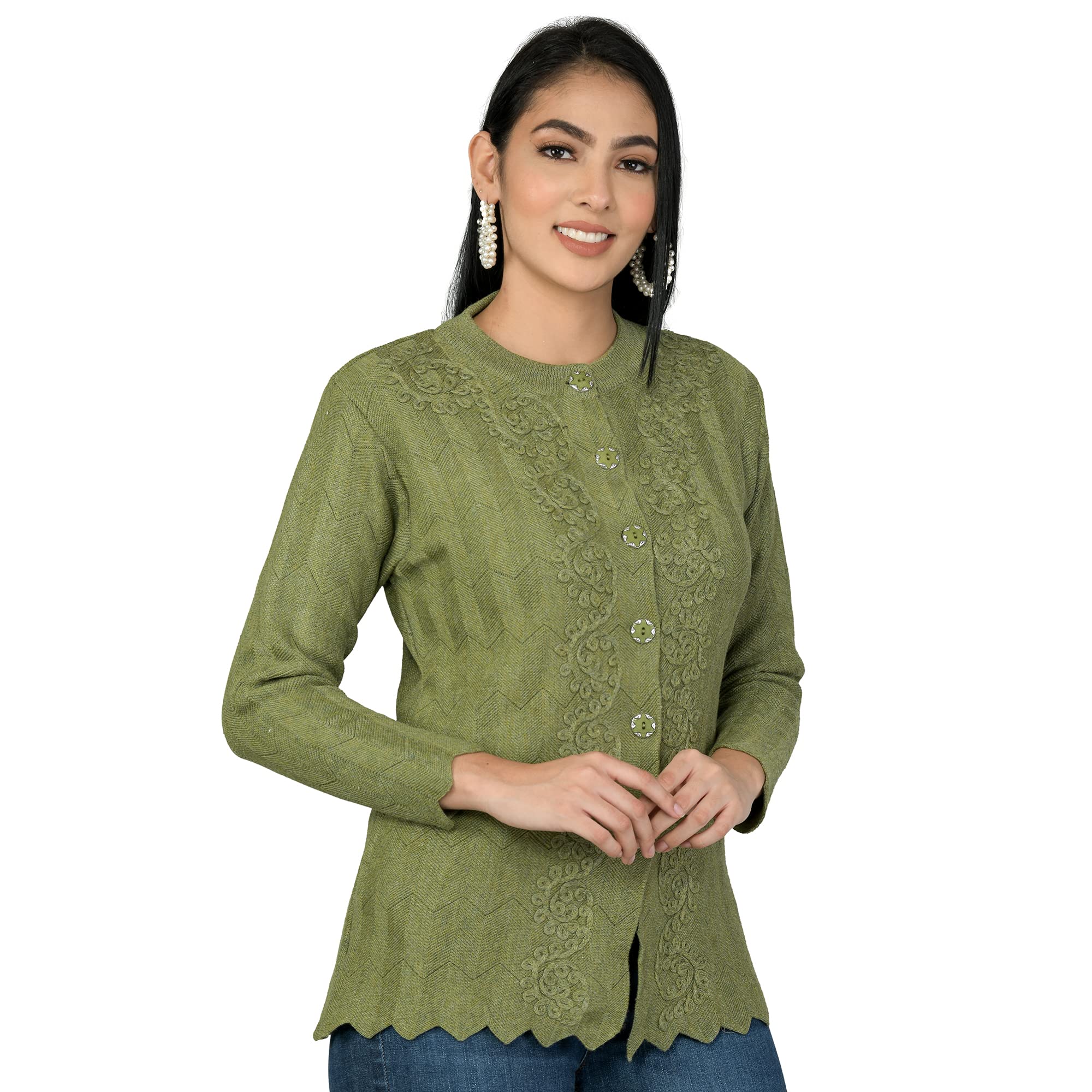 LADY WILLINGTONWomen Woolen Round Neck Cardigan Sweater Heavy Front Long  Kadai Cardigan Winter Wear Pure Wool Cardigan for Women Free Size Cotty Warm