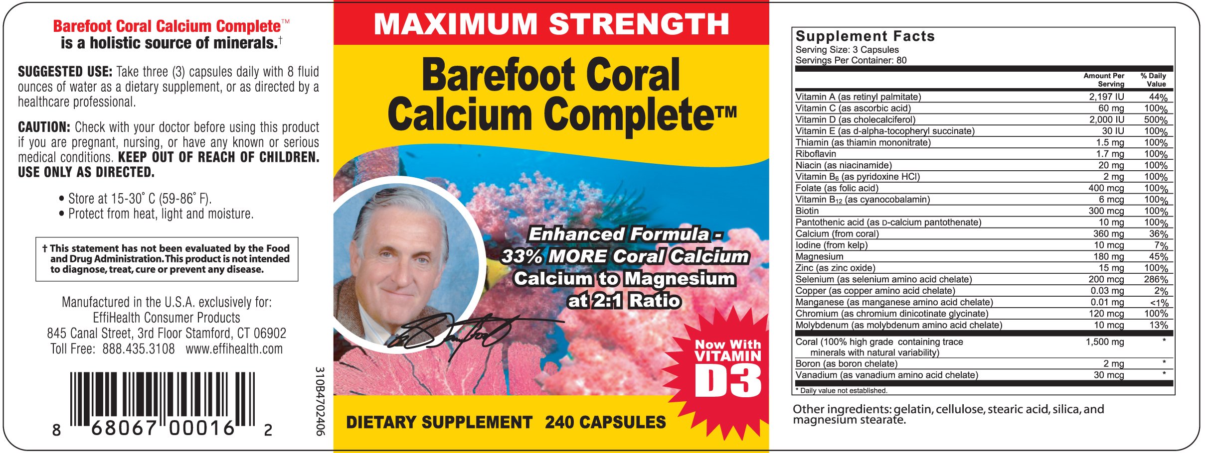 Barefoot Coral Calcium Complete 1500mg, 240 Capsules Coral Calcium