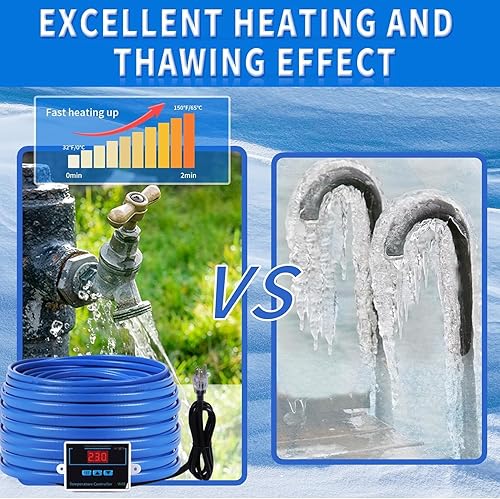 Miniatura 7 de Wsenpyc Cable térmico de tubería de 40 pies para protección contra congelación de tuberías, cinta térmica de tubería con termostato digital, cable