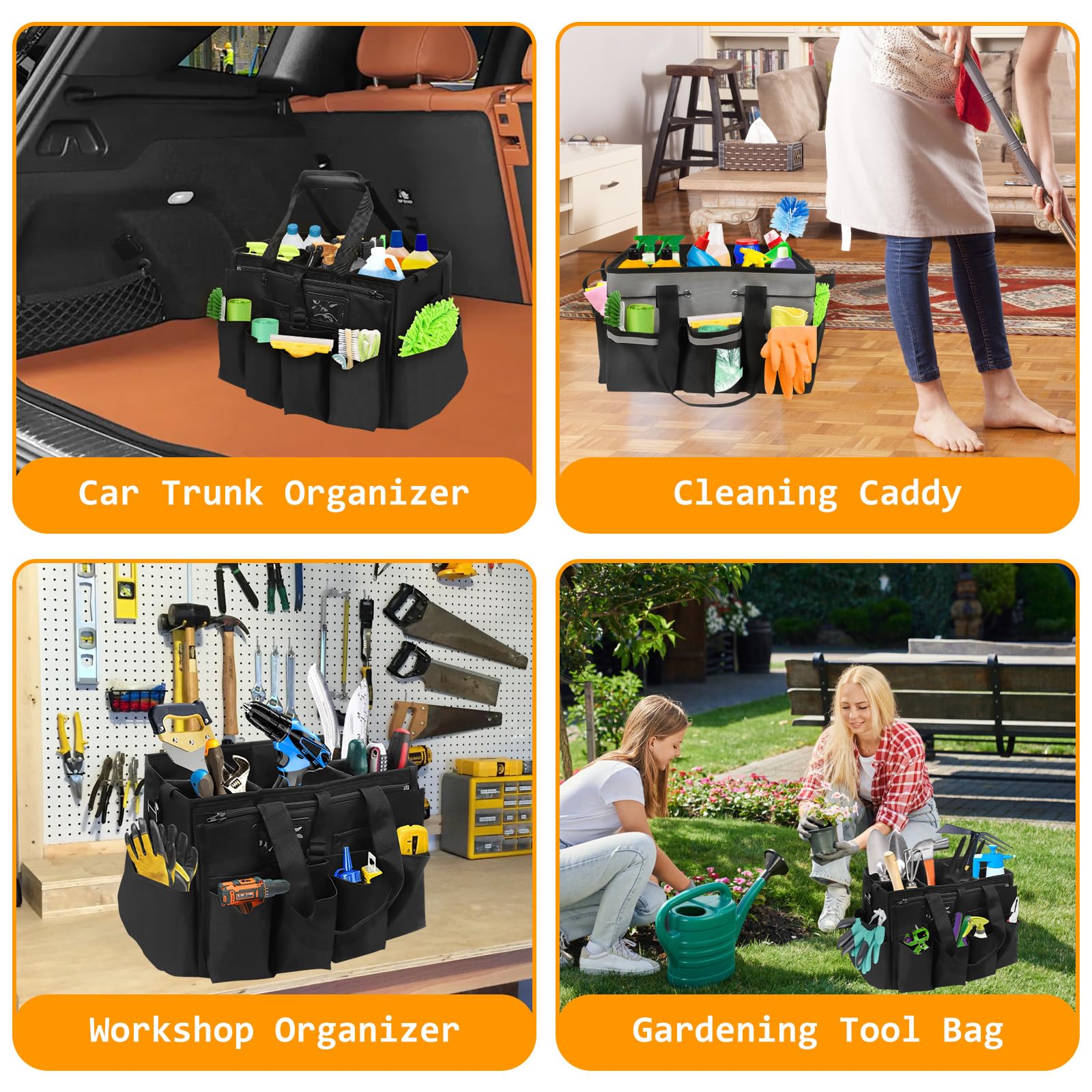 Putzmittel Organizer, 40x27x28cm Extra Großer Reinigungstasche, Putztasche Tragbare mit Griff und Verstellbarem Schultergurt, Reinigungs Aufbewahrungs Tasche Haushaltstasche für Zuhause Auto Garten