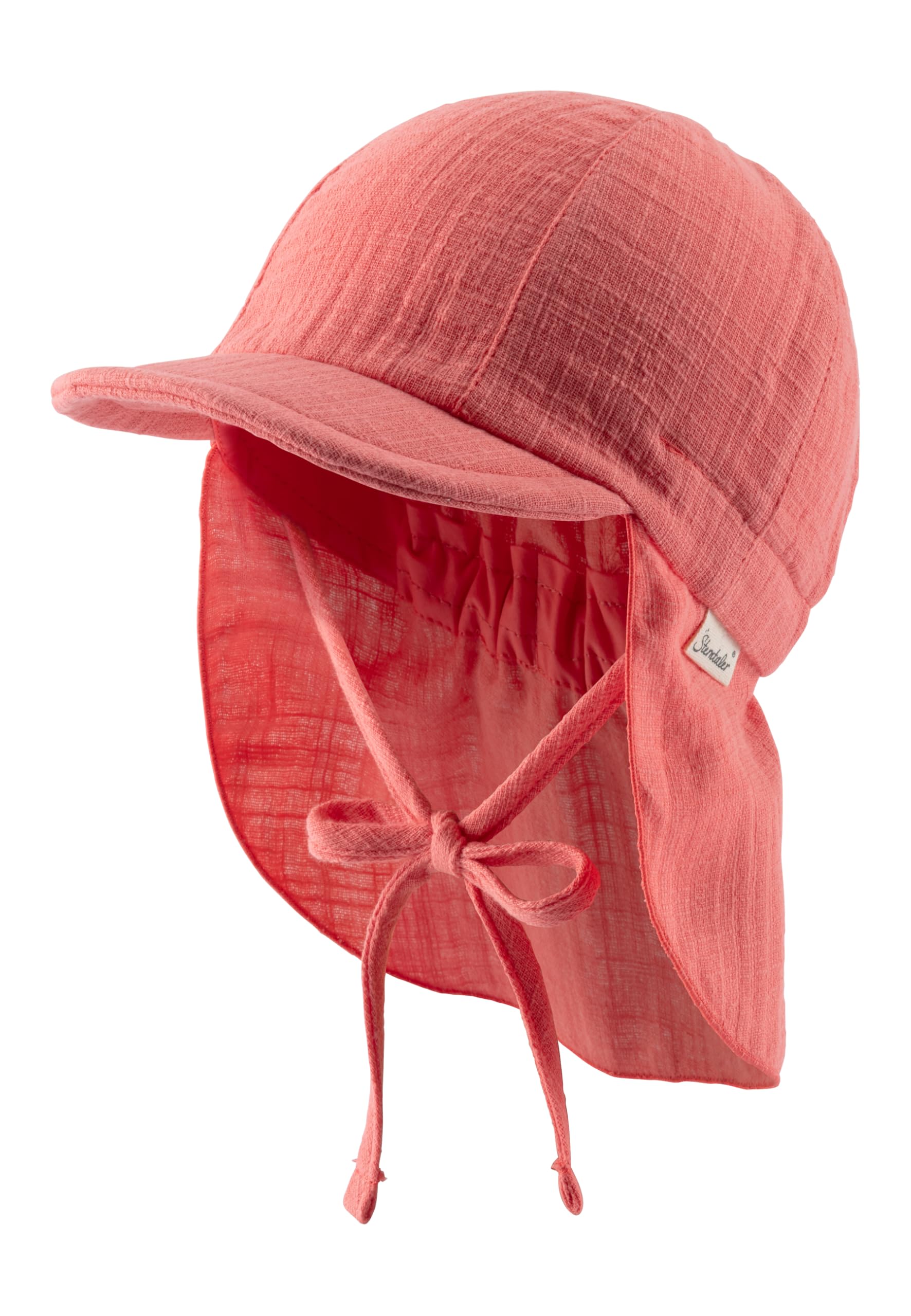 Sterntaler Schirmmütze Nacken Uni - Mädchen Mütze aus luftigem Baumwoll Musselin - Sommermütze mit Nackenschutz - Sonnenhut zum Binden - Baby und Kinder Kopfbedeckung