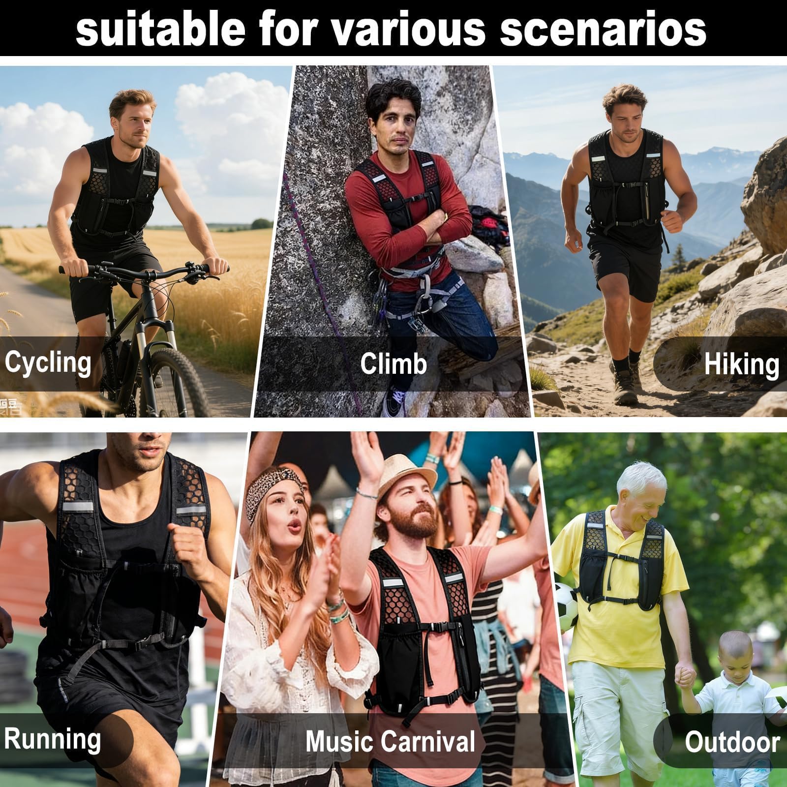 Chaleco de Hidratación para Hombre y Mujer, Mochila de Correr Multifunción Ligera y Transpirable, Running Vest con Tira Reflectante y Ajustable para Trail Running, Correr, Maratón, Ciclismo,Senderismo