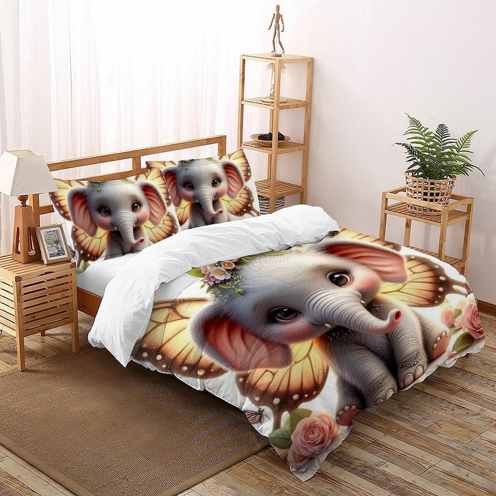 Parure de lit éléphant papillon 3D premium 200x200 cm imprimé haute définition chic