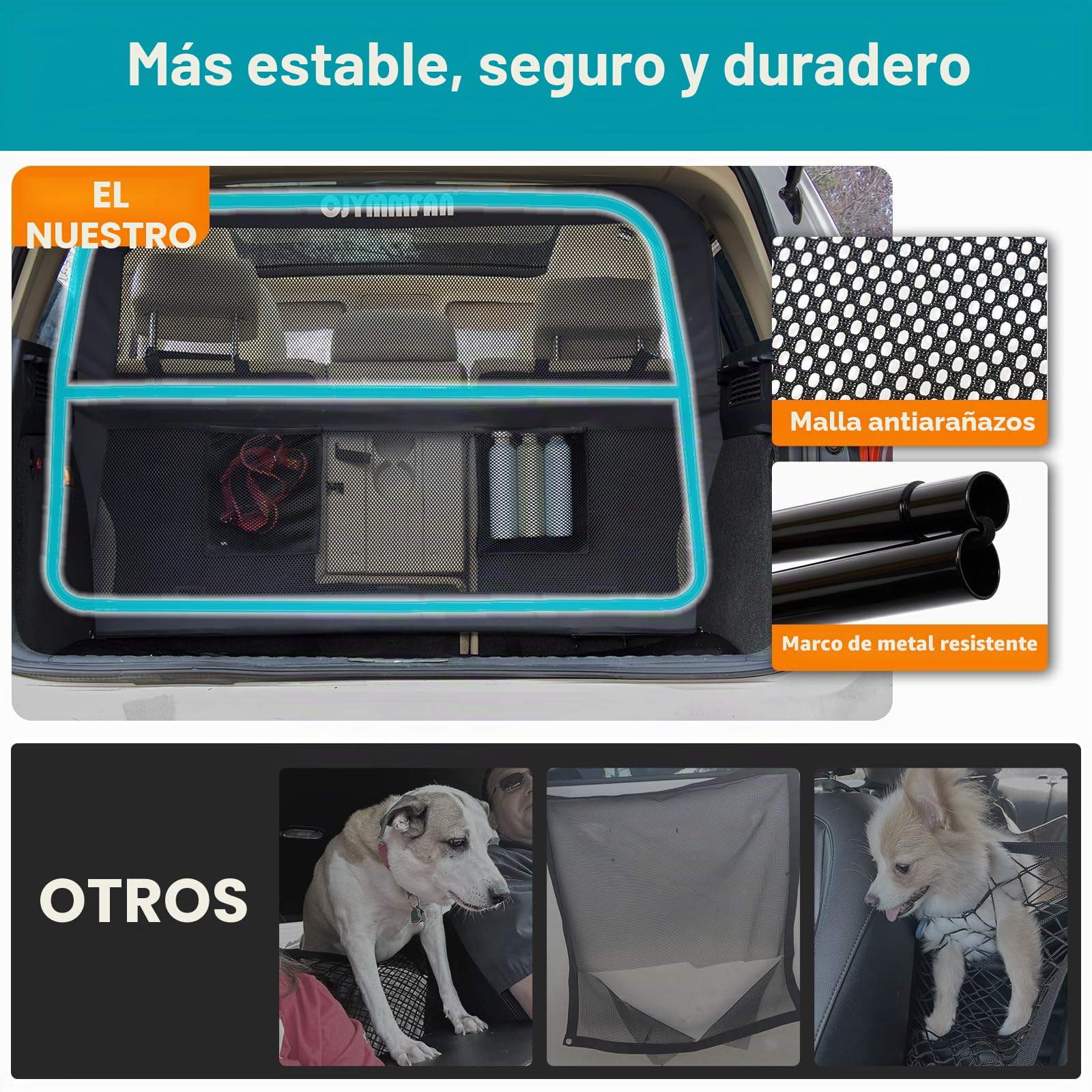 Barrera para perros para asiento trasero de coche y zona de carga con mayor cobertura (mediana para coches familiares/SUV pequeños y medianos)