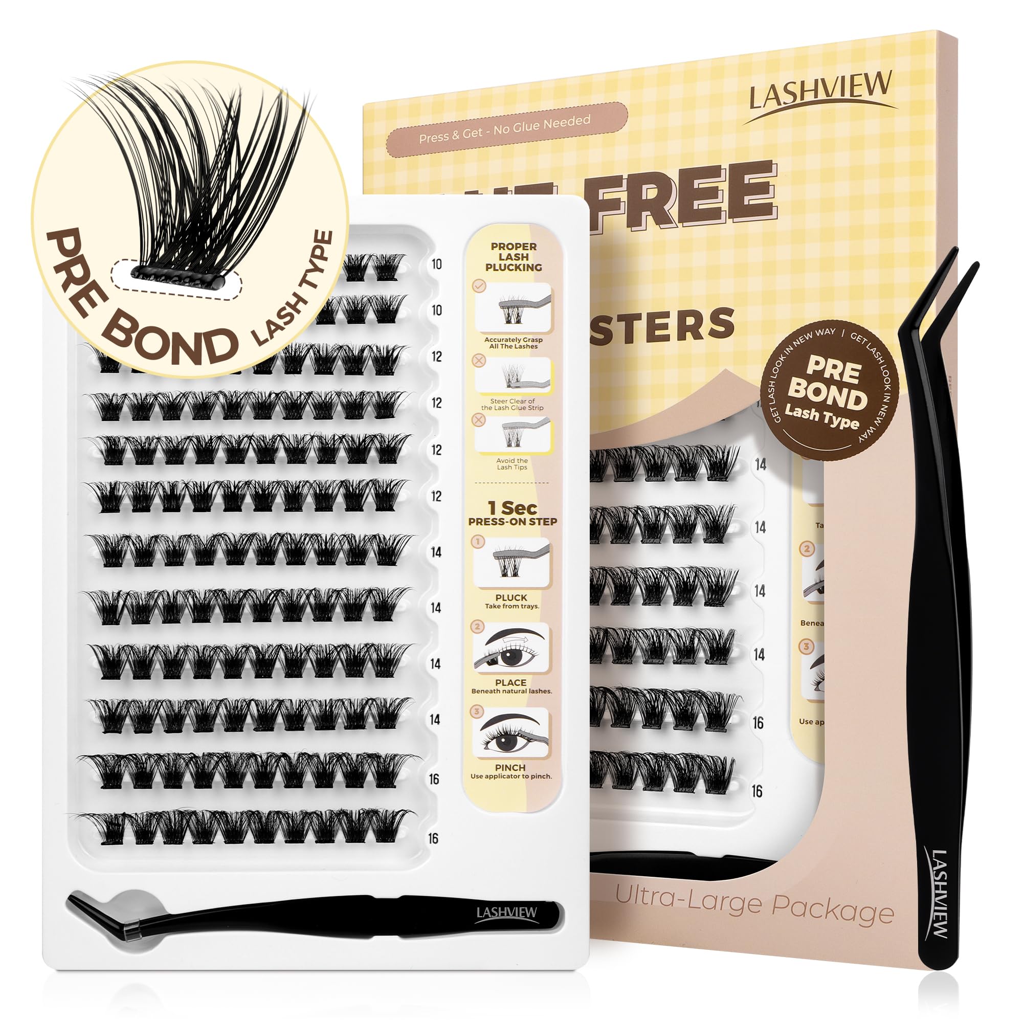 LASHVIEW Self Adhesive Lashes Clusters Eyelashes, 5+ Days Wear Press-on Lashes 10-16mm Individual Lash Extension Kit with Tweezers, No Glue Needed Natural DIY Kit (ZNF23) — view 21