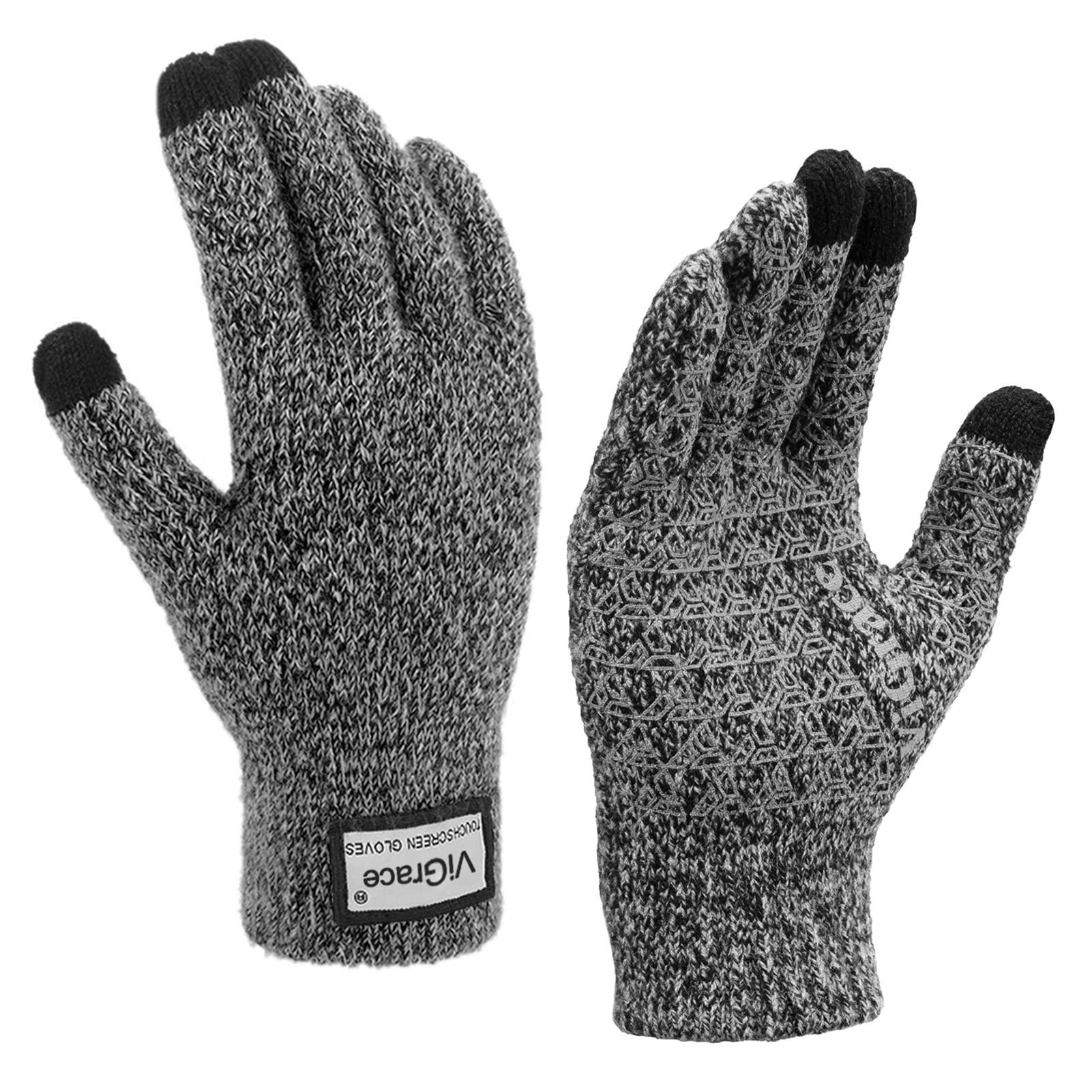 ViGrace Winter Warm Touchscreen Gloves for Men and Women Touch Screen Fleece Lined Knit Anti-Slip Wool Glove