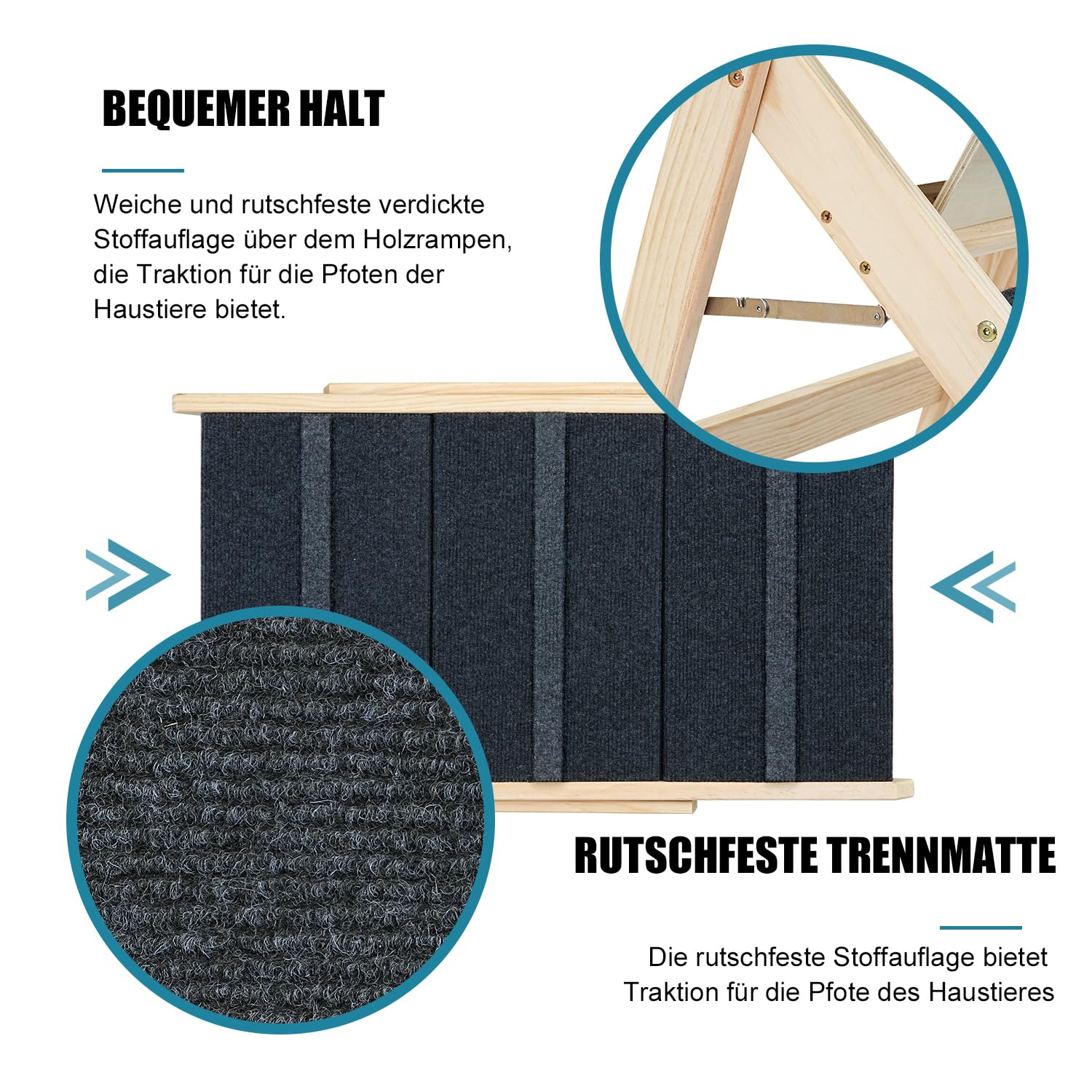 Holz-Haustiertreppe/Haustierstufen für alle Hunde und Katzen – 2-in-1 Faltbare Hundetreppe mit Teppichboden und 3 Ebenen & Rampe für Betten und Autos – tragbare Hunde-/Katzenleiter bis zu 54 kg