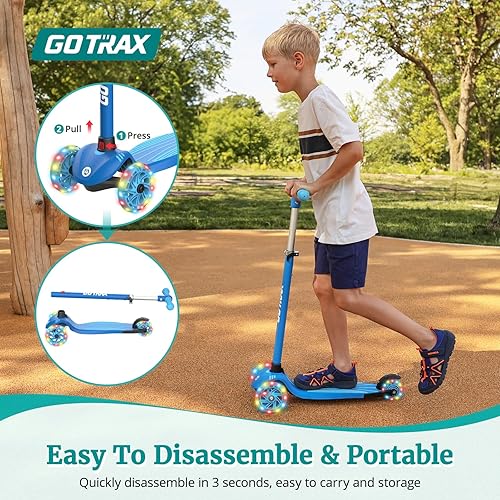 Vista 19 de Gotrax KS1 - Patinete para niños, ruedas con luz LED y 3 manillares de altura ajustable, plataforma antideslizante inclinada para dirigir y ampliar