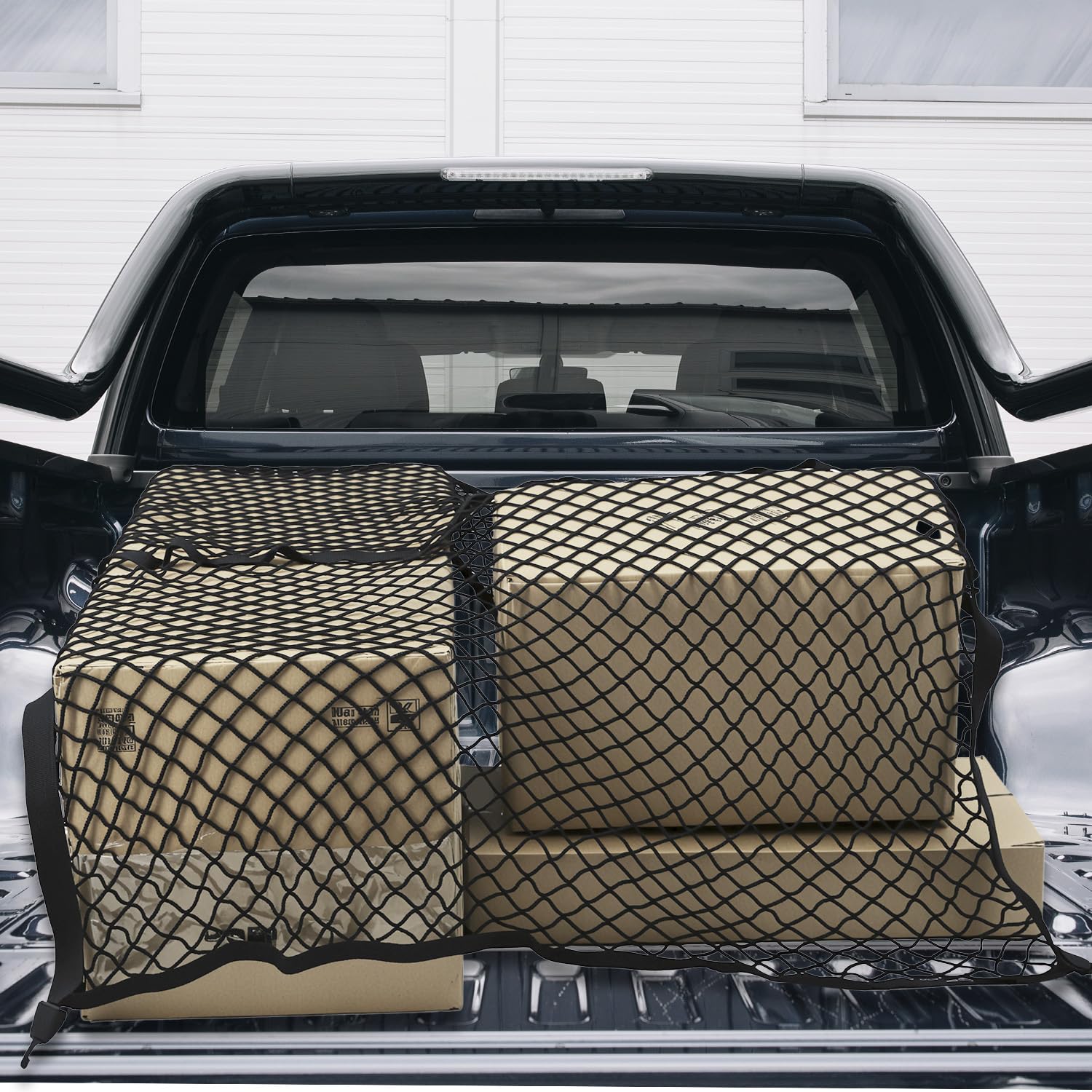 QWORK® Rete di carico altamente elastica per camion, estensibile da 120x120cm a 210x210cm, rete per bagagli auto con ganci, ideale per carichi leggeri