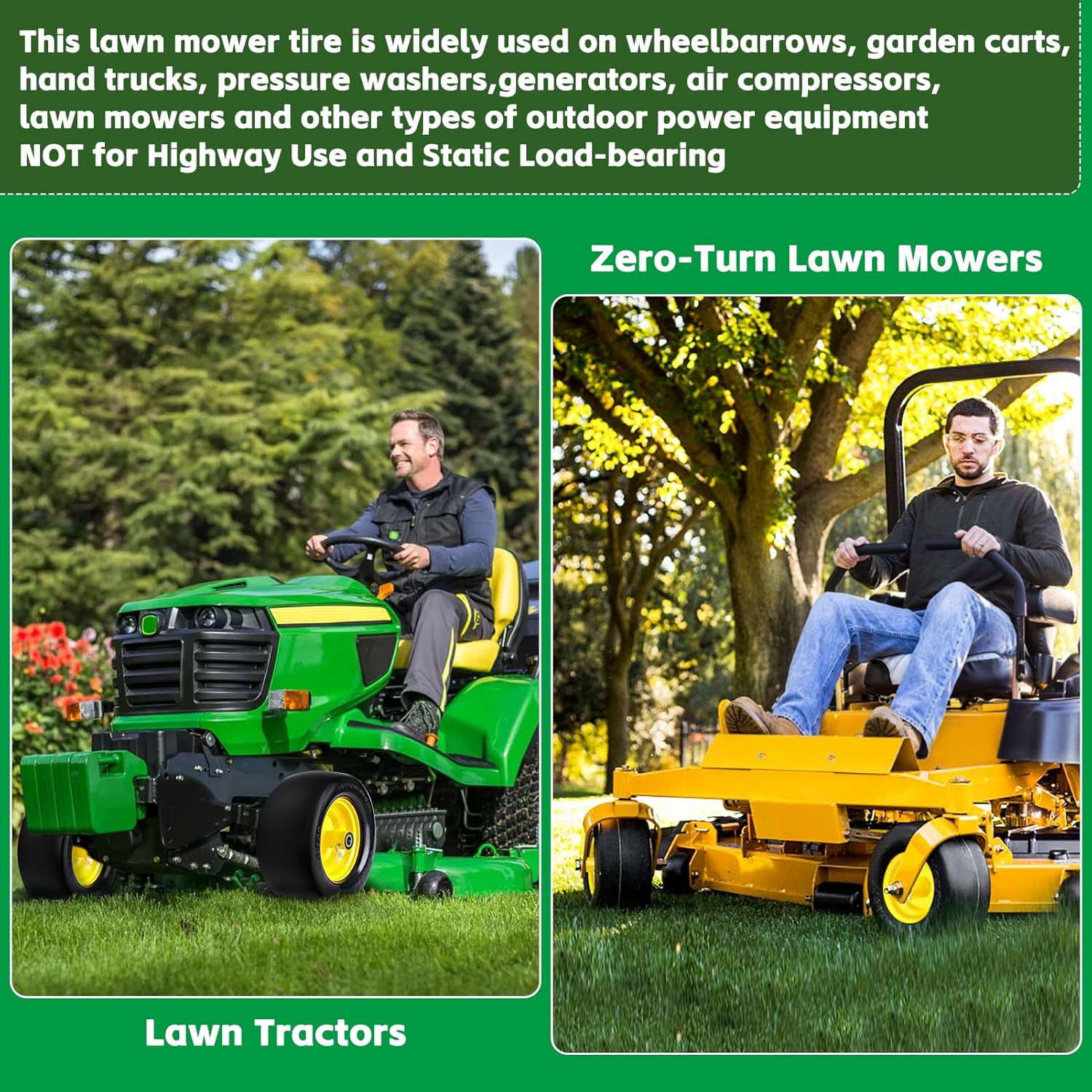 Upgrade 11x6.00-5" Flat Free Tire,2Pcs Solid Smooth Lawn Mower Tires Assembly with 3/4" 5/8" or 1/2” Bearings for Riding Lawn Mower,Zero Turn Lawn Mower,Bad Boy,Cub Cadet Front Tire, Load 425lbs