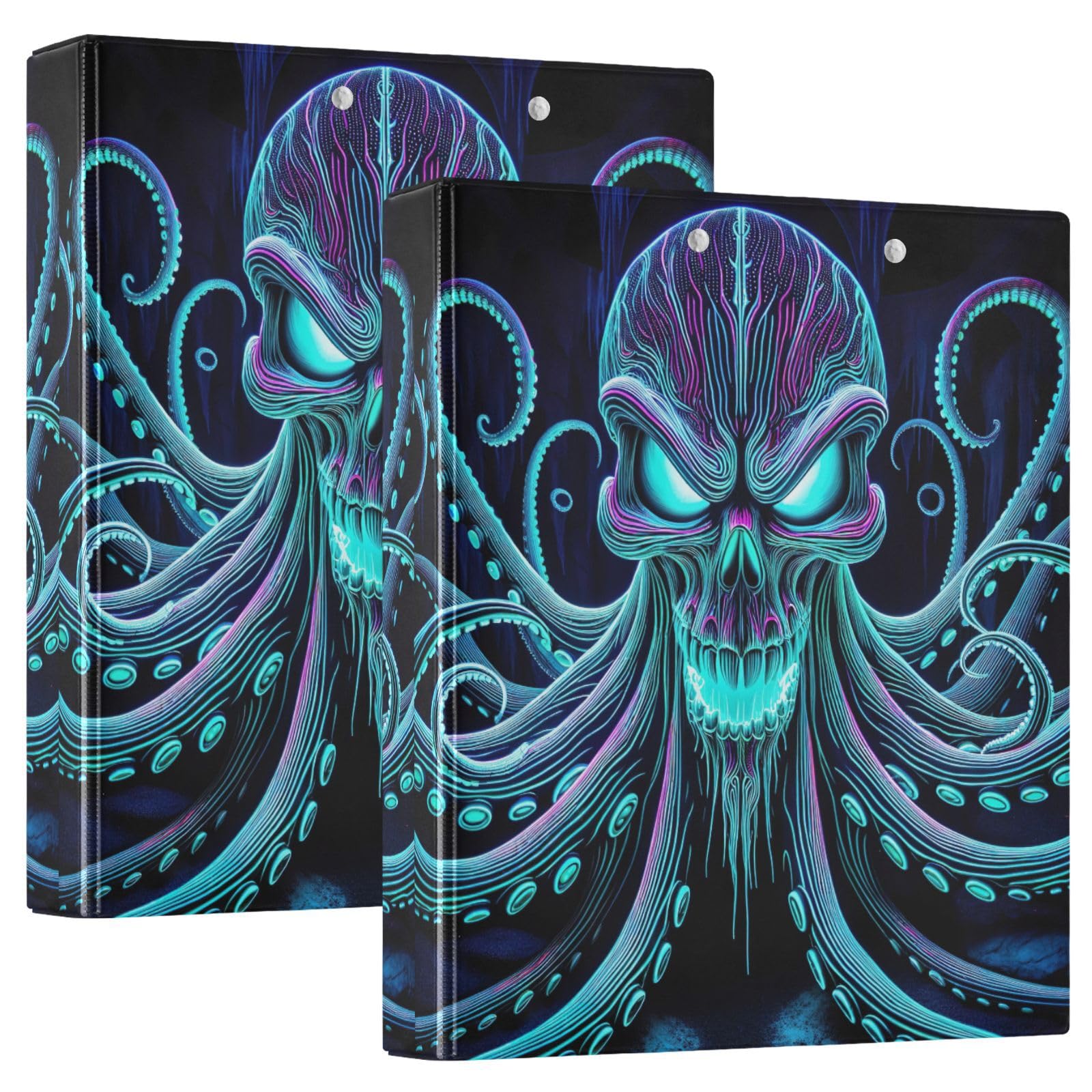 Raccoglitore a 3 anelli stampato da 3,8 cm, con tasche, raccoglitore decorativo per scuola, università o ufficio, teschio fluo, color foglia di tè
