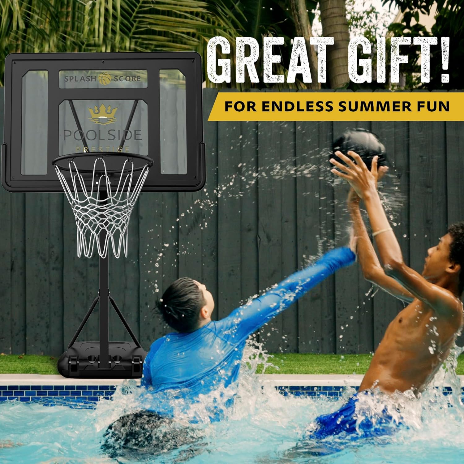 35"-48" Adjustable Swimming Pool Basketball Hoop - Poolside Basketball Hoop with Basketball - Black Pool Hoop with Durable Mesh Net That Lasts 4X Longer Than Standard Nets