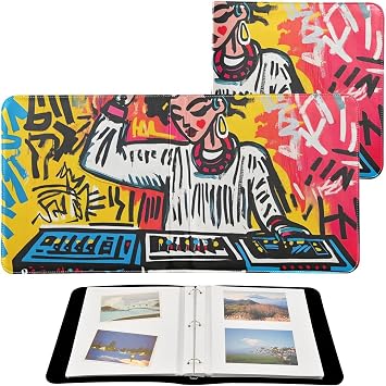 Dj Woman Leather Photo Album - 11.8x11.2x1.5 Inch, PU Material, Wipeable Exterior, 20 Self-Adhesive Pages Included, DIY Photo Storage with Loose-leaf Design
