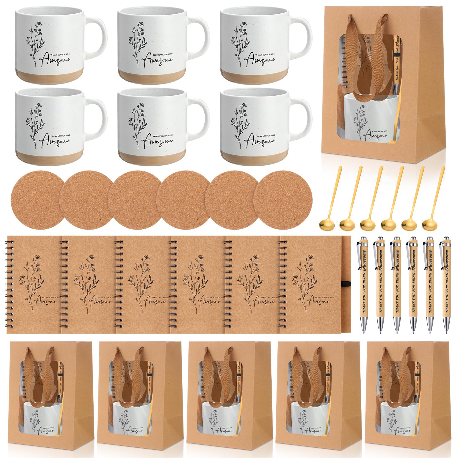 Vesici Set regalo di ringraziamento per i dipendenti, tazza da caffè con cucchiaio, diario ispiratore, penna a sfera, set regalo per colleghi, personale e insegnanti (36 pezzi)