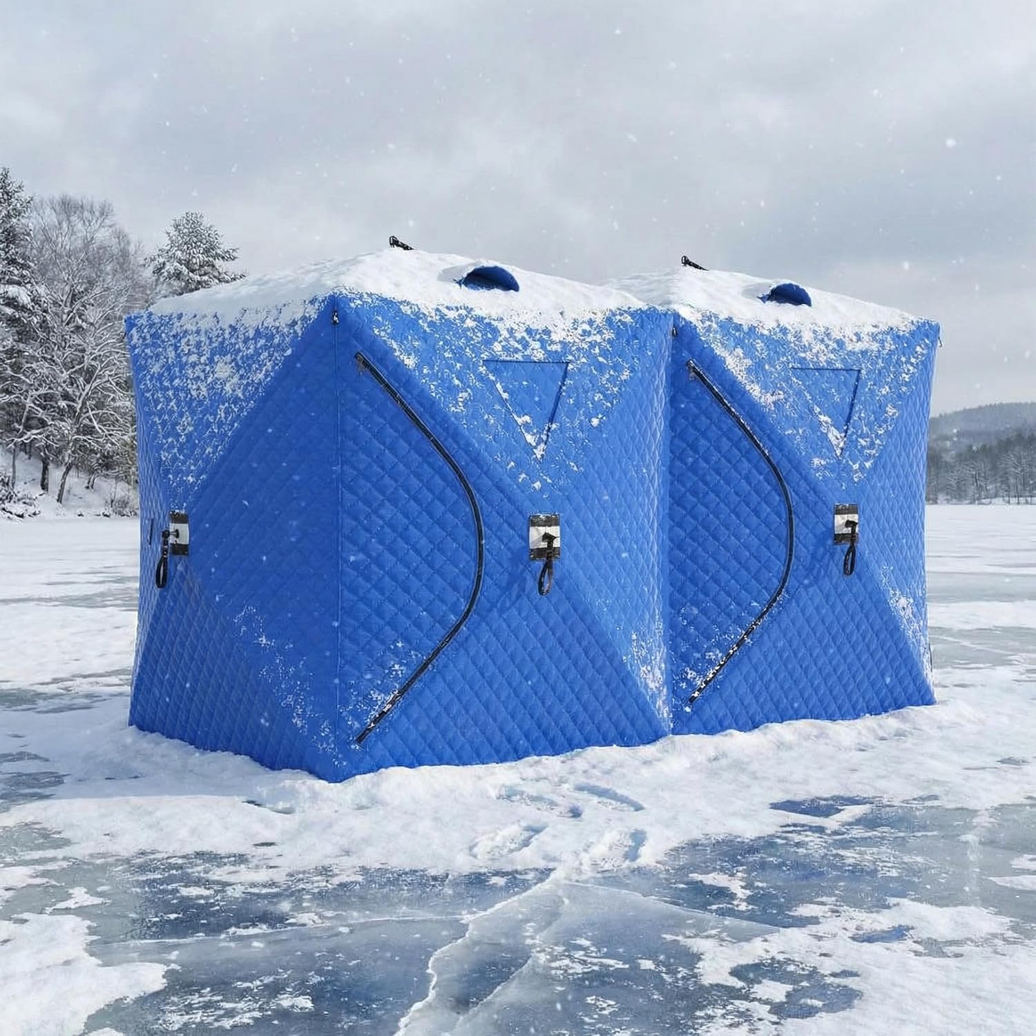 Pop Up Ice Fishing Tent, Portable Insulated Hub Shelter with 210D Oxford Fabric, Windproof Design for 6-8 Person Winter Fishing, Includes Anchors, Ropes & Carry Bag