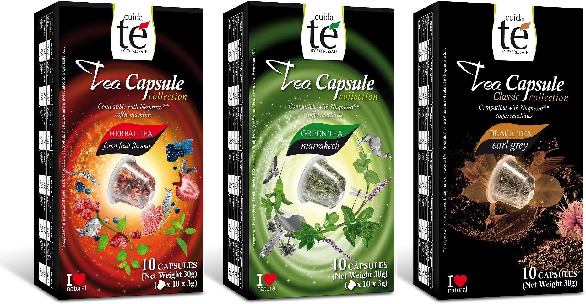 30 Nespresso Compatible Pods - Origen Tea Variety Pack: Earl Gray Tea, Marrakech Green Tea, Forest Fruit Tea (1 box each / 10 pods per box)