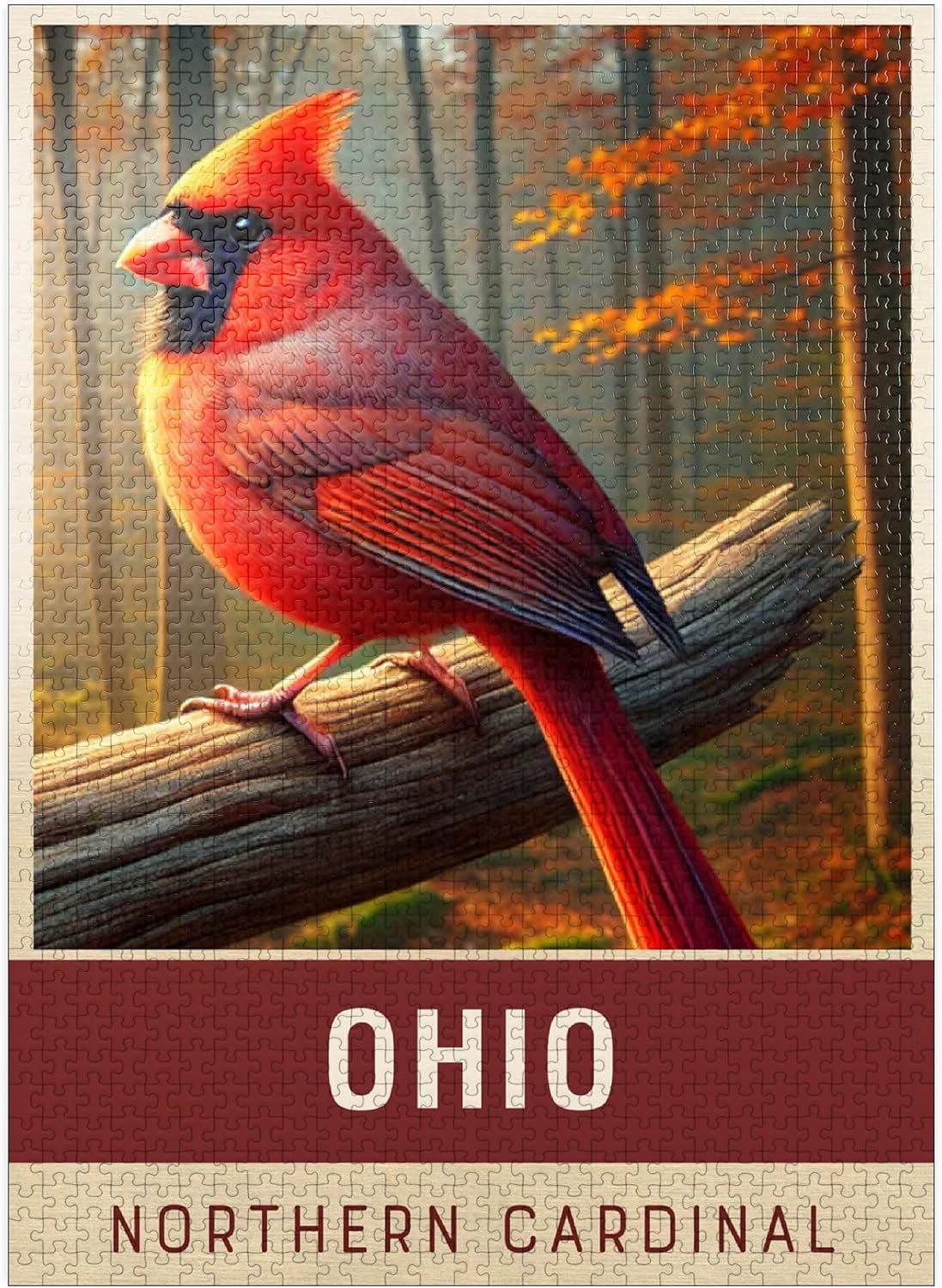MyPuzzle State Birds Series: Ohio, Northern Cardinal - Premium 500 Piece Jigsaw Puzzle for Adults