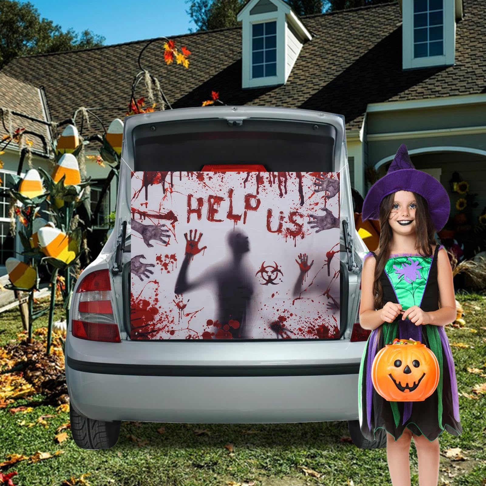 Big Dot Of Happiness Trunk Or Treat Halloween Banner - 1x5 Foot Party Decoration For Car Parade, Guest Book, Satin Paper