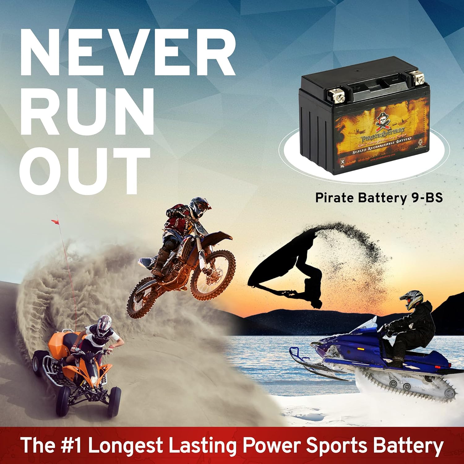 Pirate Battery YTX9-BS 12 V 120 CCA AGM – Maintenance-Free 8 Ah Battery for ATV, Motorcycle, Scooter, Jet Ski – T3 Nut & Bolt Terminal – Fits Yamaha Raptor 350, Honda CRF450, Polaris Trail Blazer